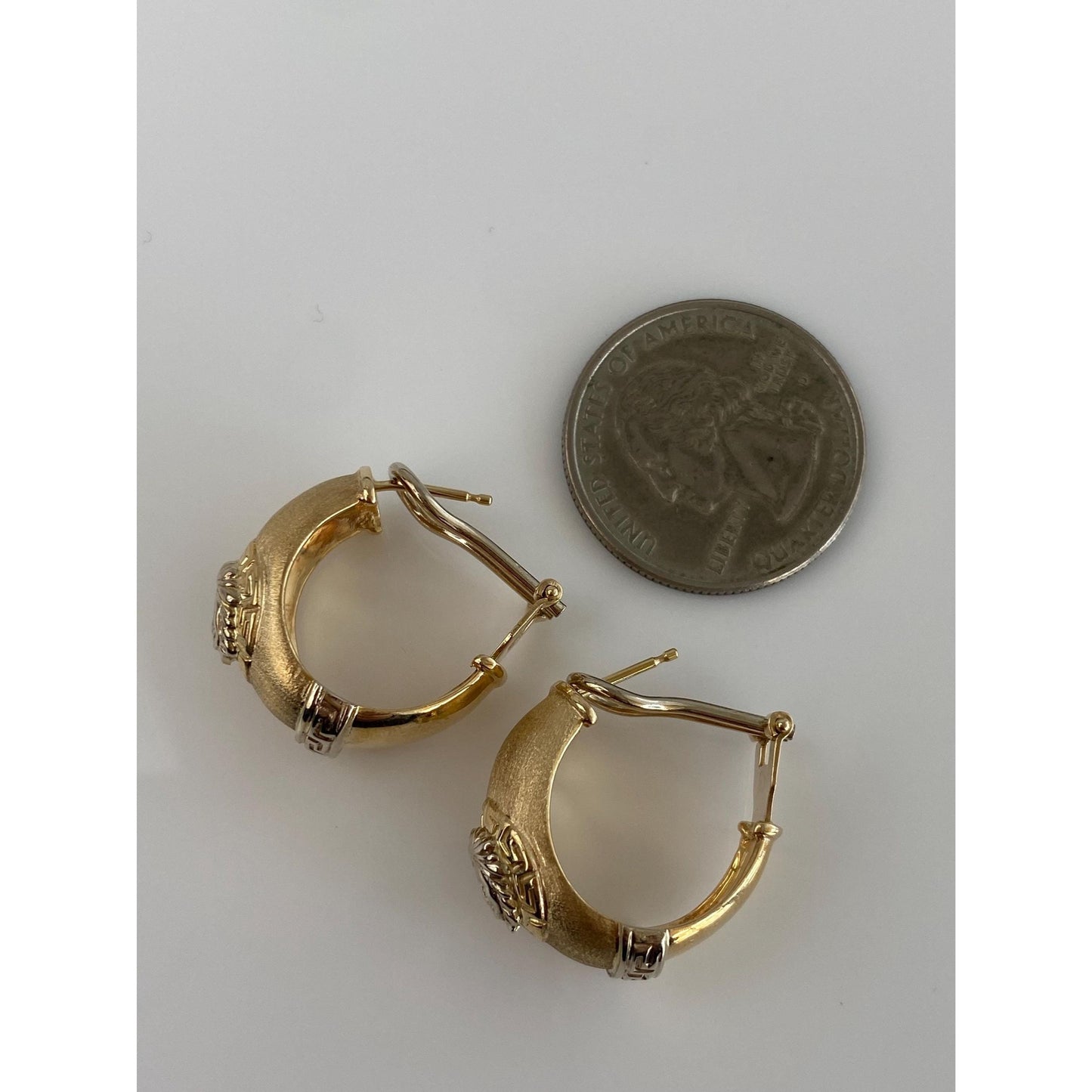 Vintage Solid 14k Yellow Gold Greek Style Hoop Earrings