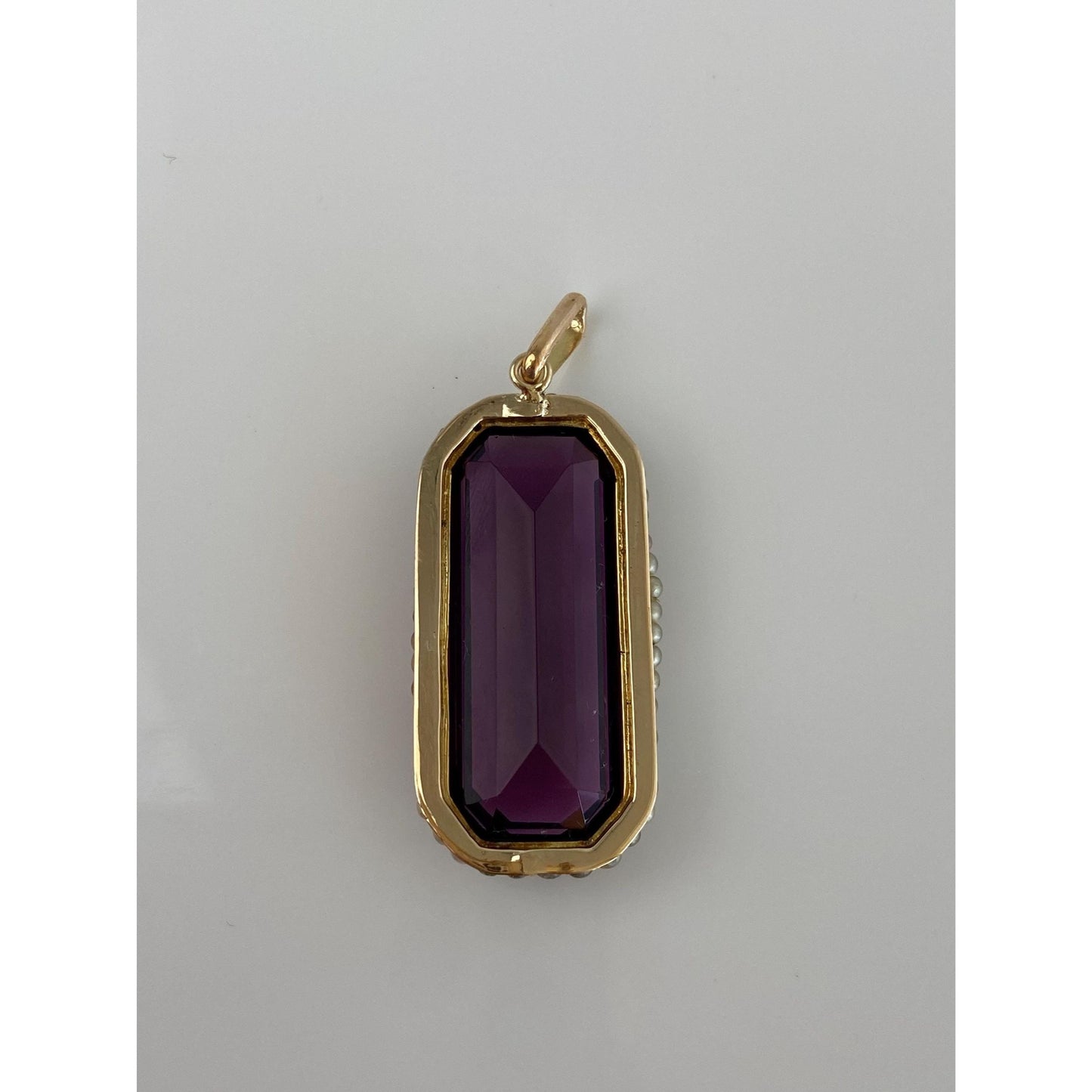 Vintage Solid 18k Yellow Gold Purple Cubic Zirconia Seed Pearl Halo Charm