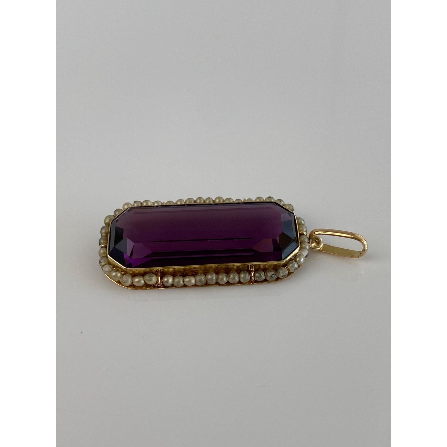 Vintage Solid 18k Yellow Gold Purple Cubic Zirconia Seed Pearl Halo Charm