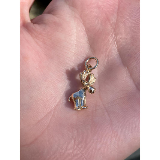 Vintage Solid 14k Yellow Gold Moose Charm