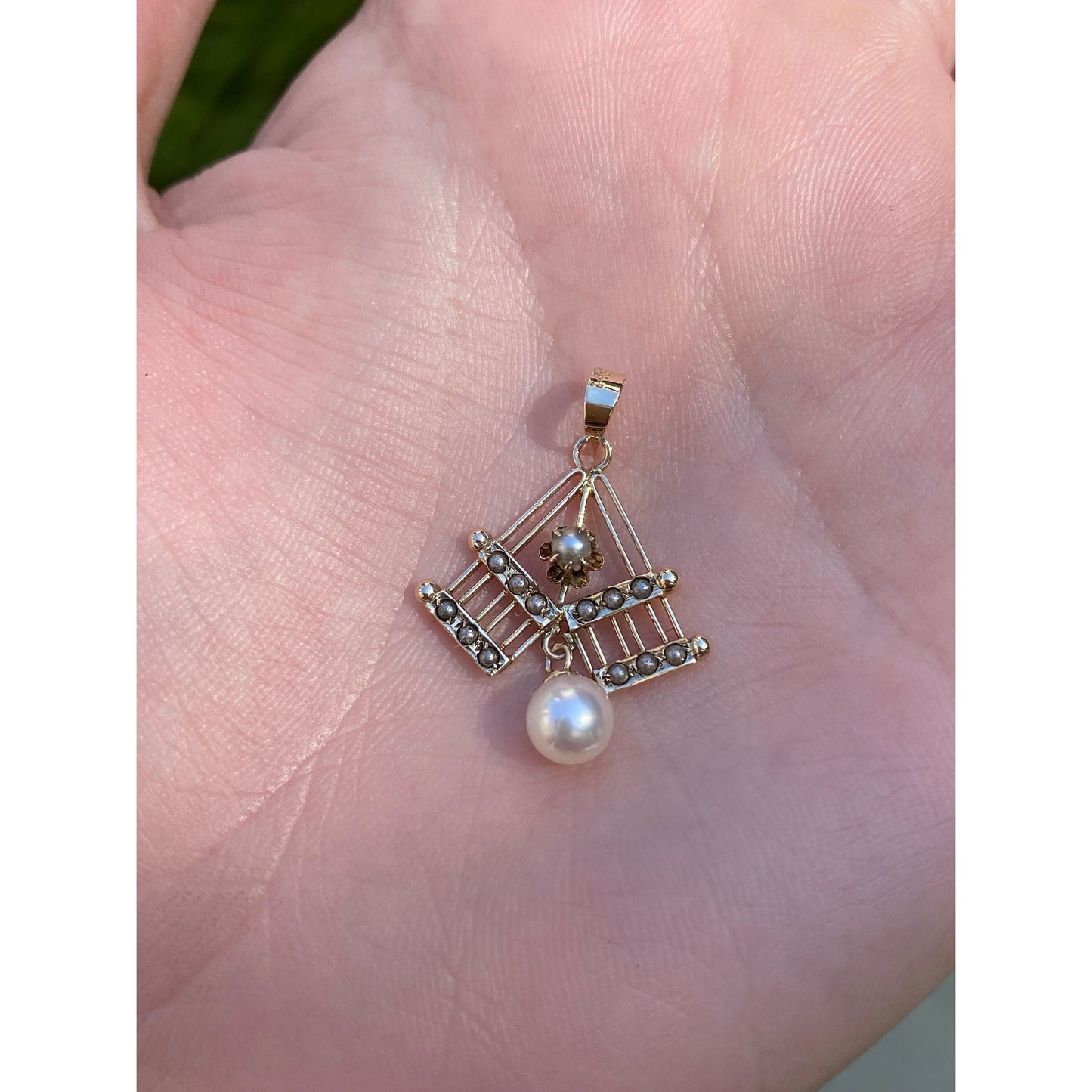 Vintage Solid 10k Yellow Gold Seed Pearl Dangle Charm