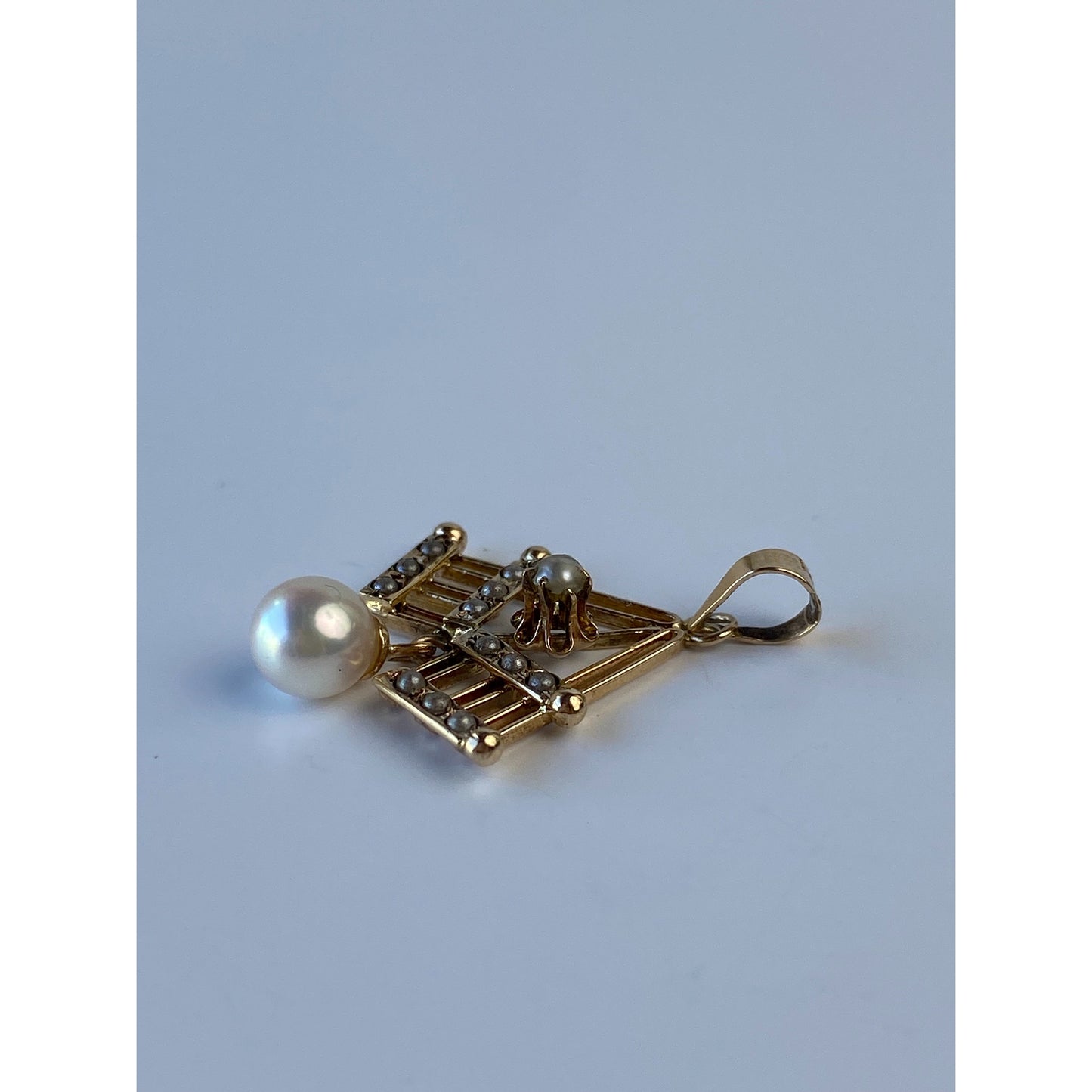 Vintage Solid 10k Yellow Gold Seed Pearl Dangle Charm