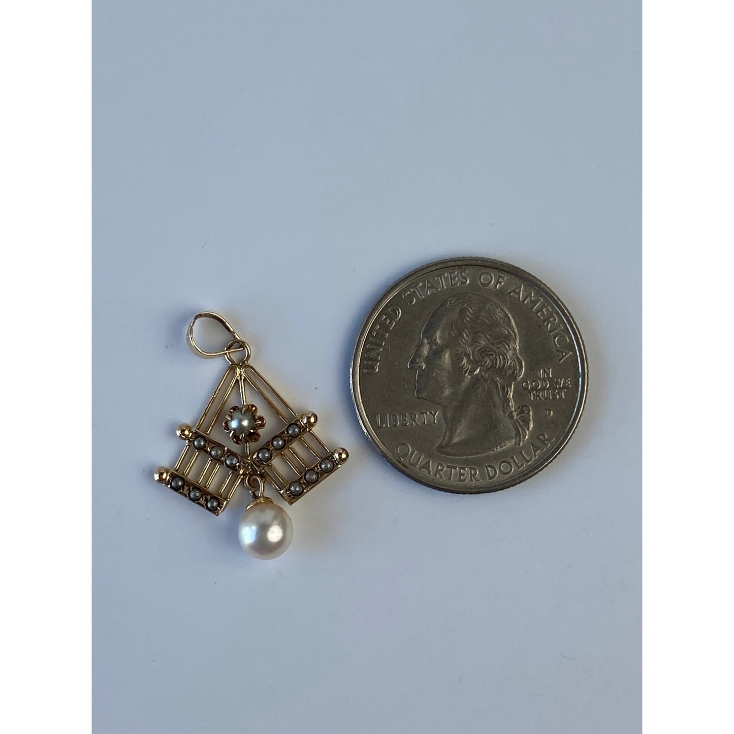 Vintage Solid 10k Yellow Gold Seed Pearl Dangle Charm