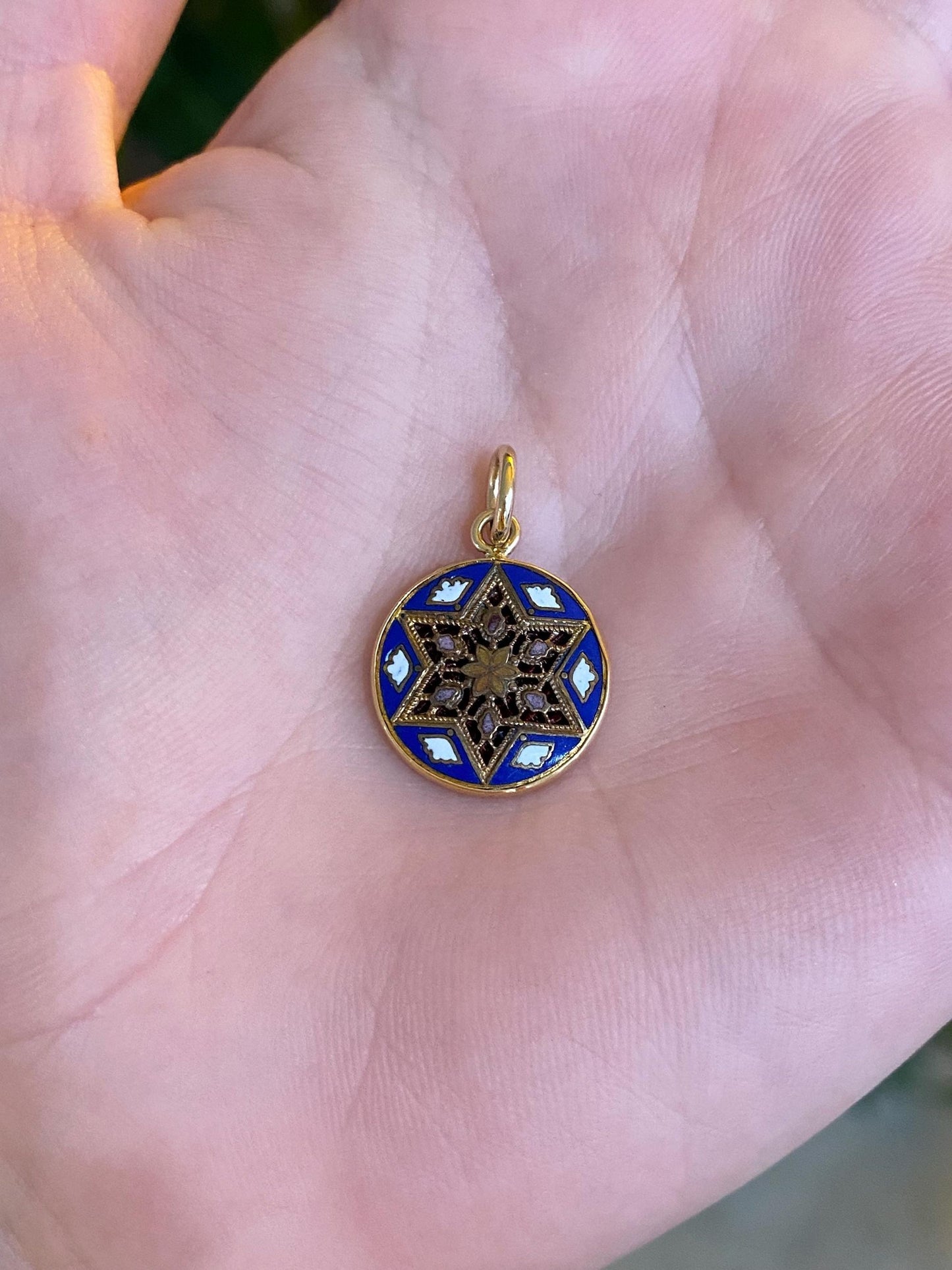 Vintage Solid 14k Yellow Gold Enamel Open Work Charm