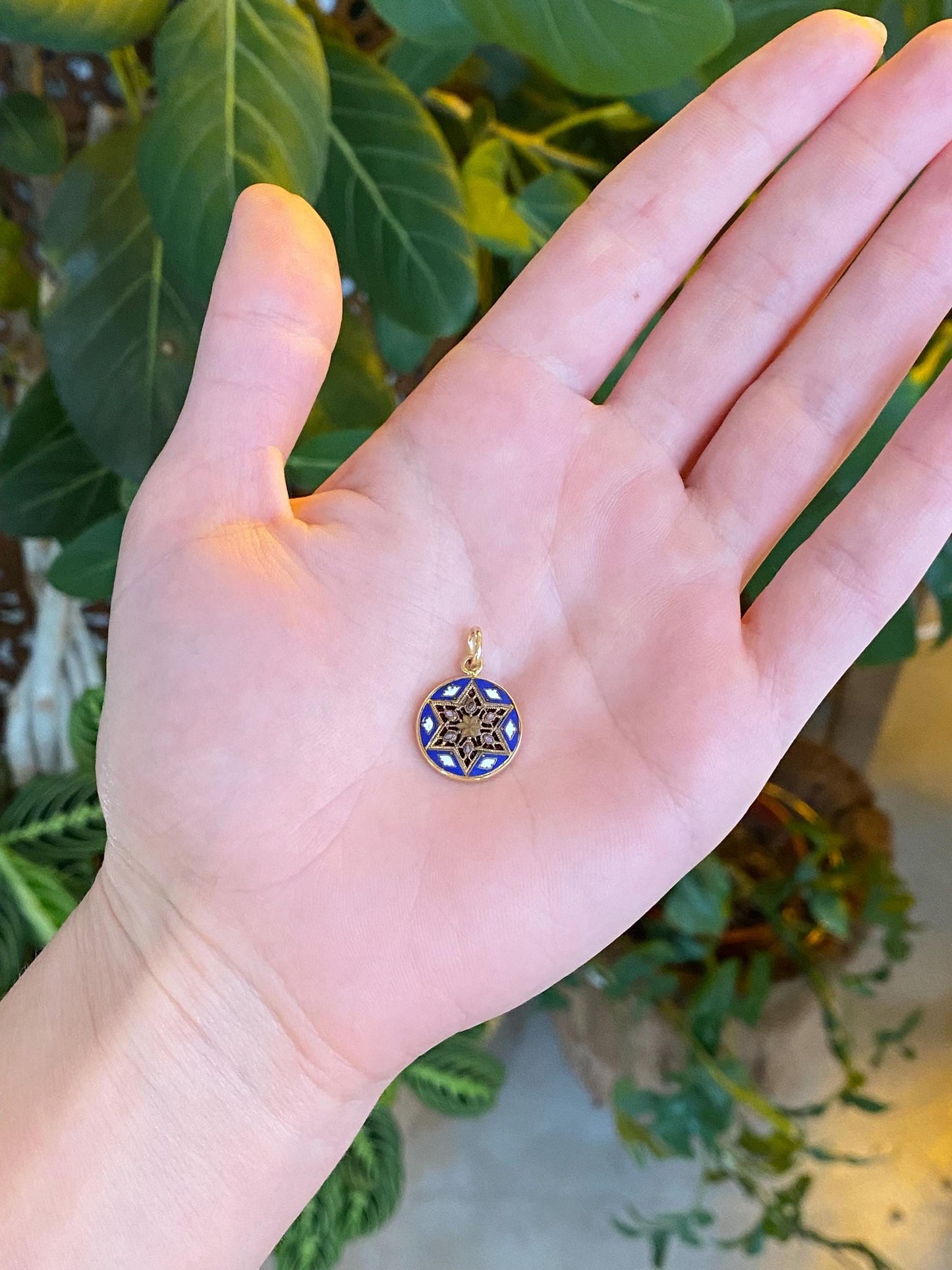 Vintage Solid 14k Yellow Gold Enamel Open Work Charm
