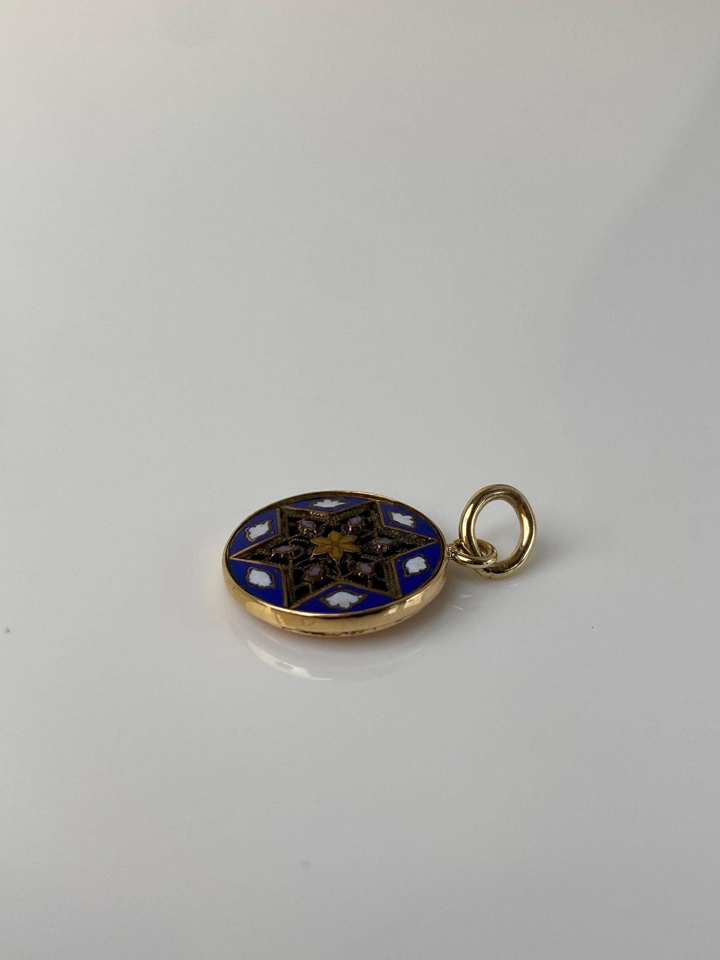 Vintage Solid 14k Yellow Gold Enamel Open Work Charm