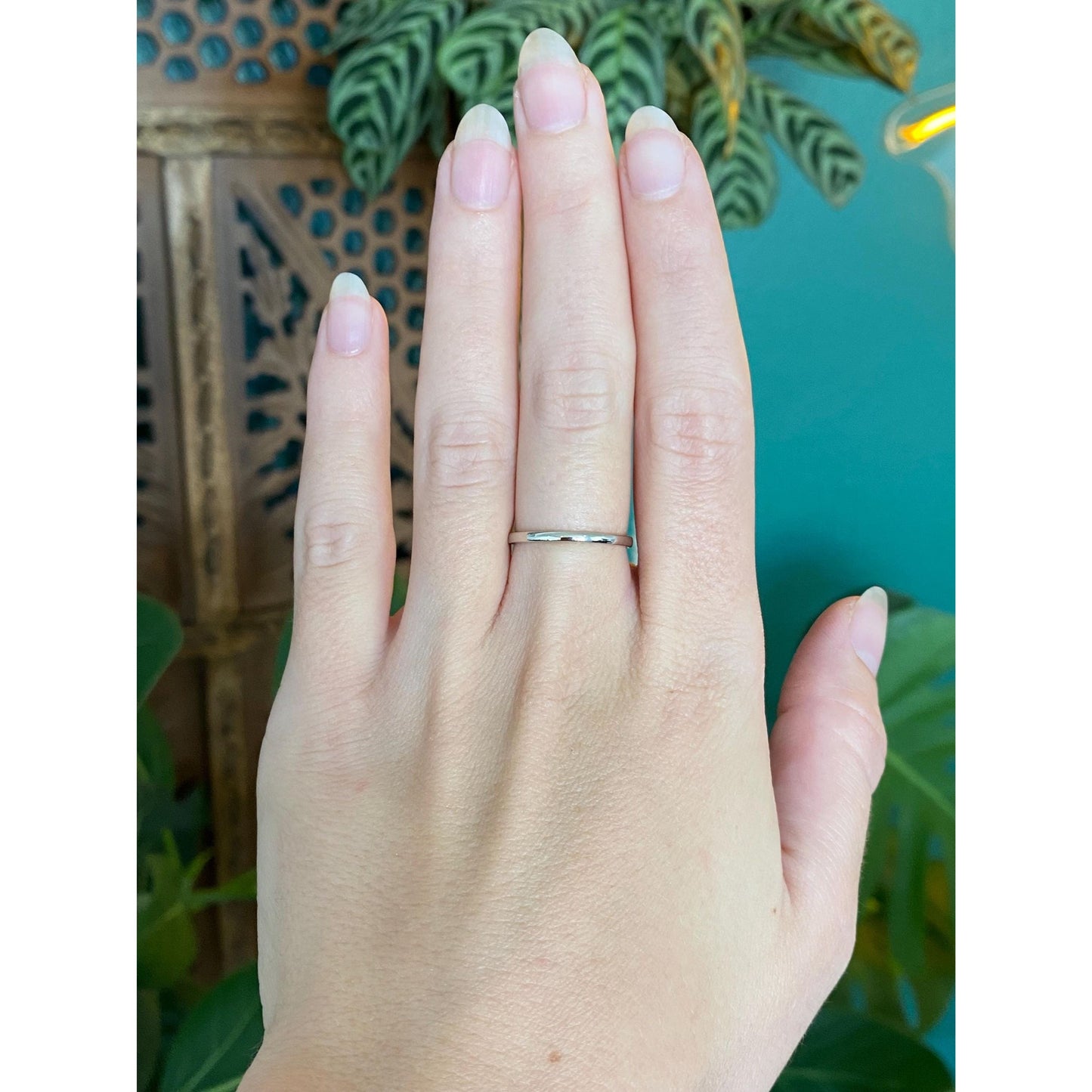 Vintage Solid 14k White Gold Slim Ring Band - Size 6.75