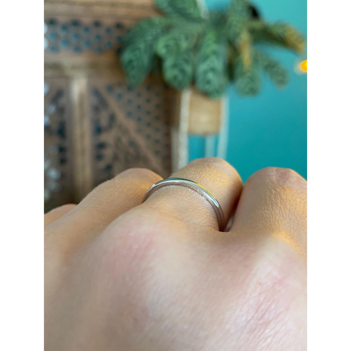 Vintage Solid 14k White Gold Slim Ring Band - Size 6.75