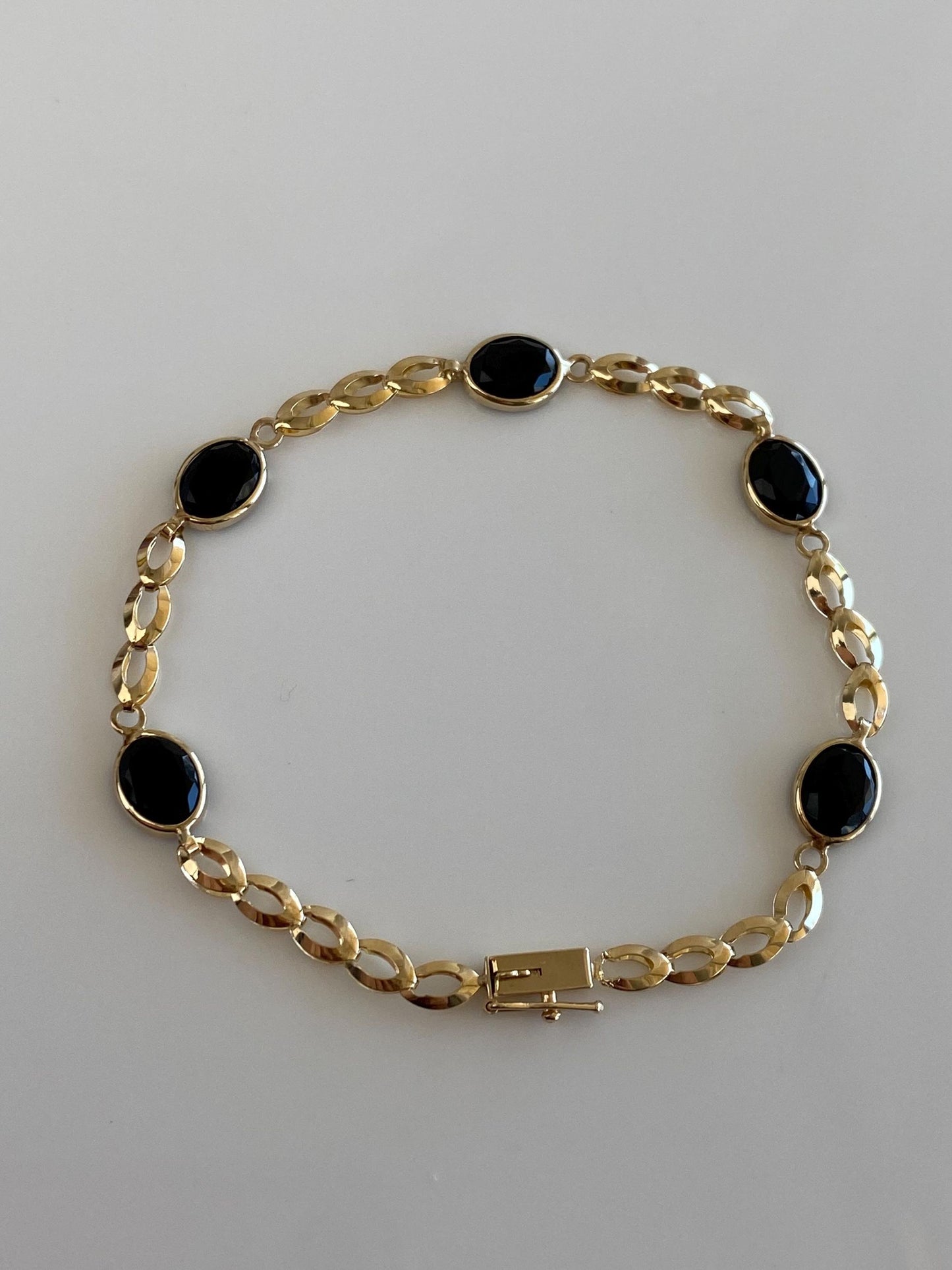 Vintage 10k Yellow Gold Onyx Fancy Link Bracelet - 7 inches