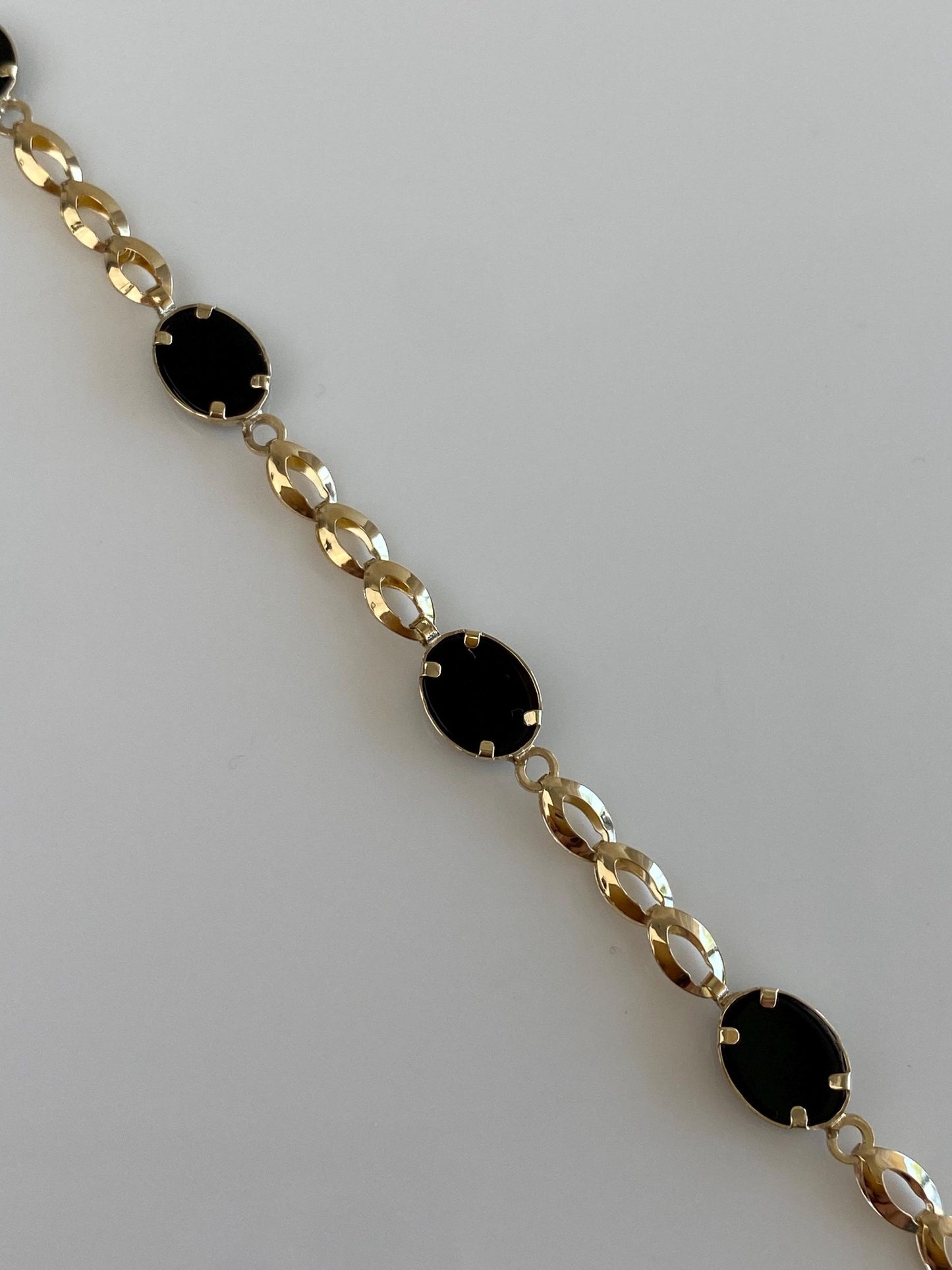 Vintage 10k Yellow Gold Onyx Fancy Link Bracelet - 7 inches