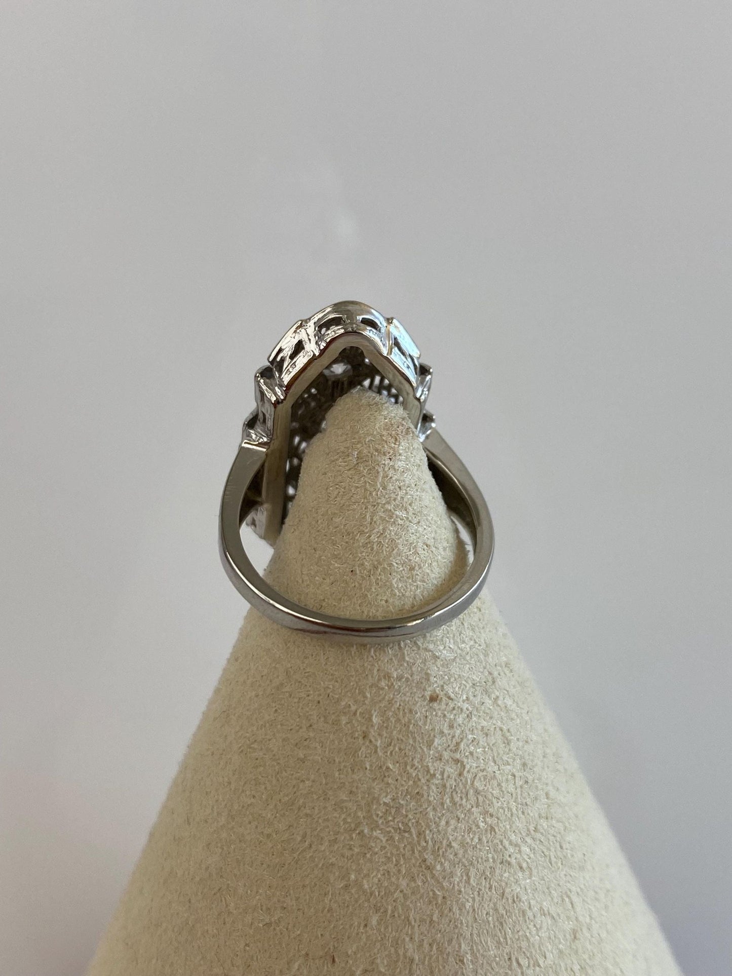 Vintage Solid 14k White Gold Diamonds Art Deco Ring - Size 3.25