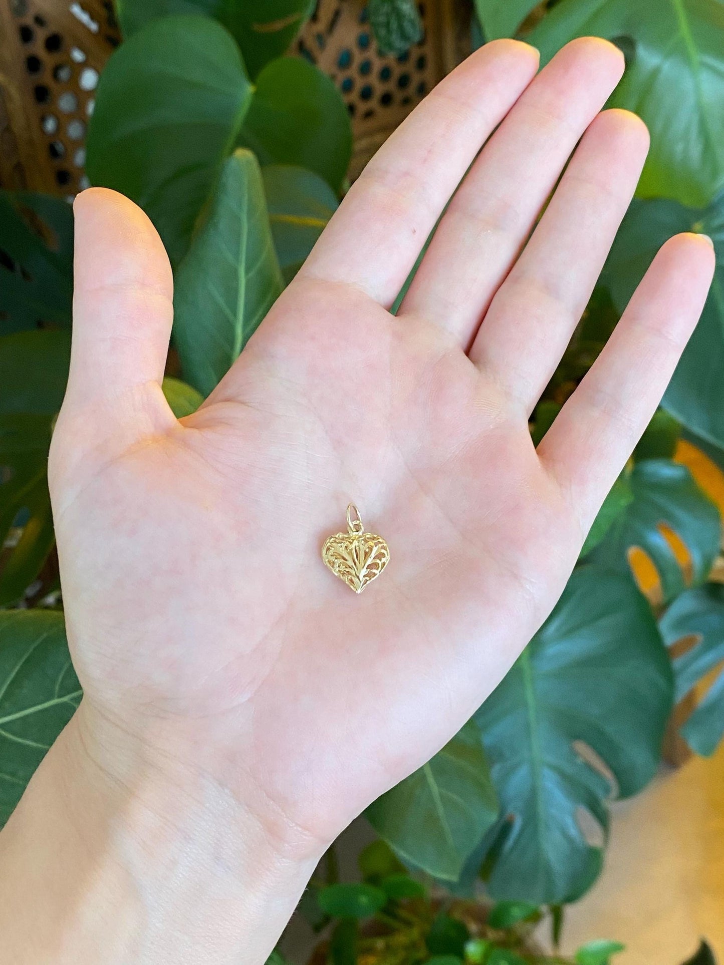 Solid 14k Yellow Gold Open Work Heart Charm