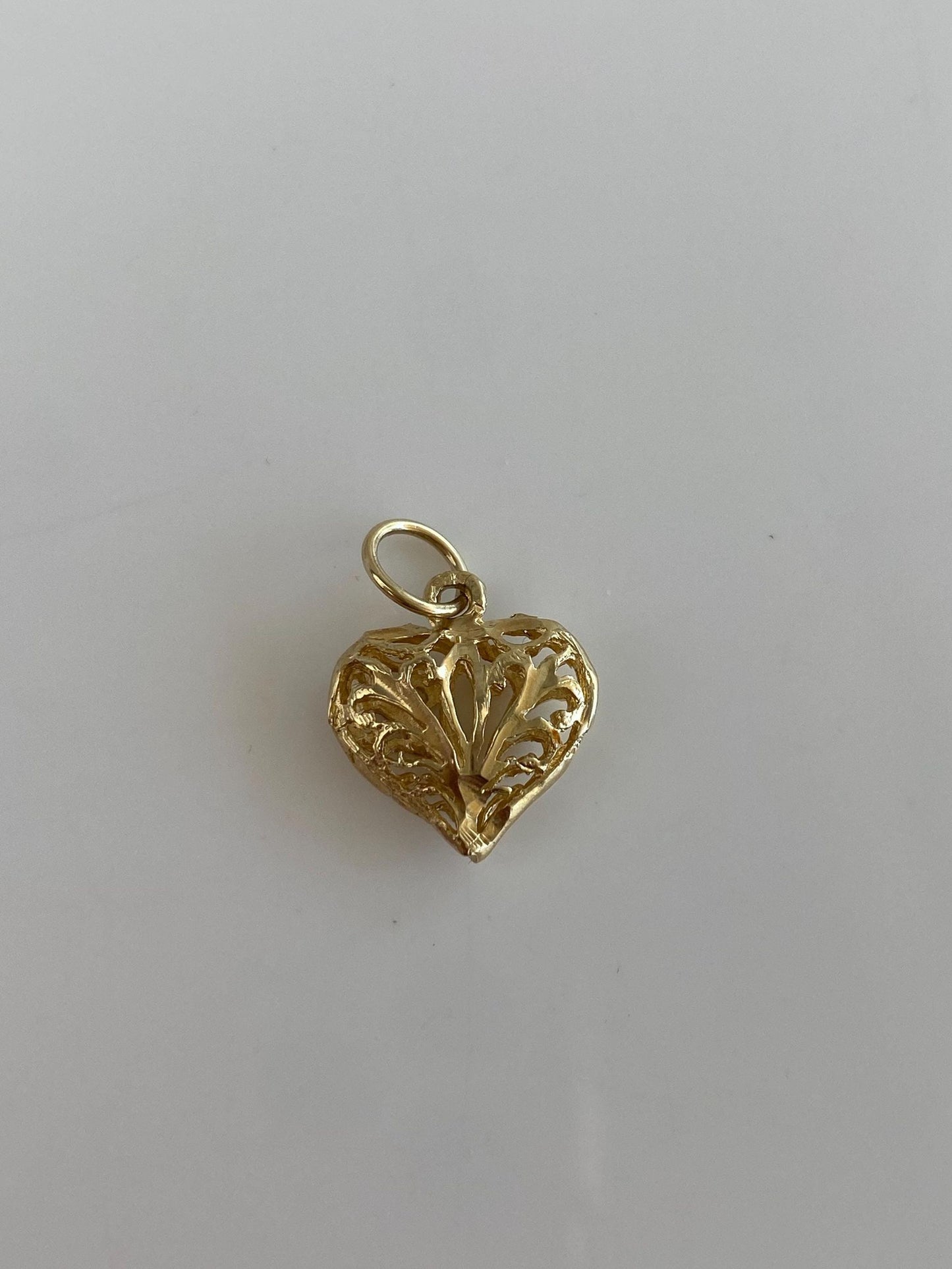 Solid 14k Yellow Gold Open Work Heart Charm