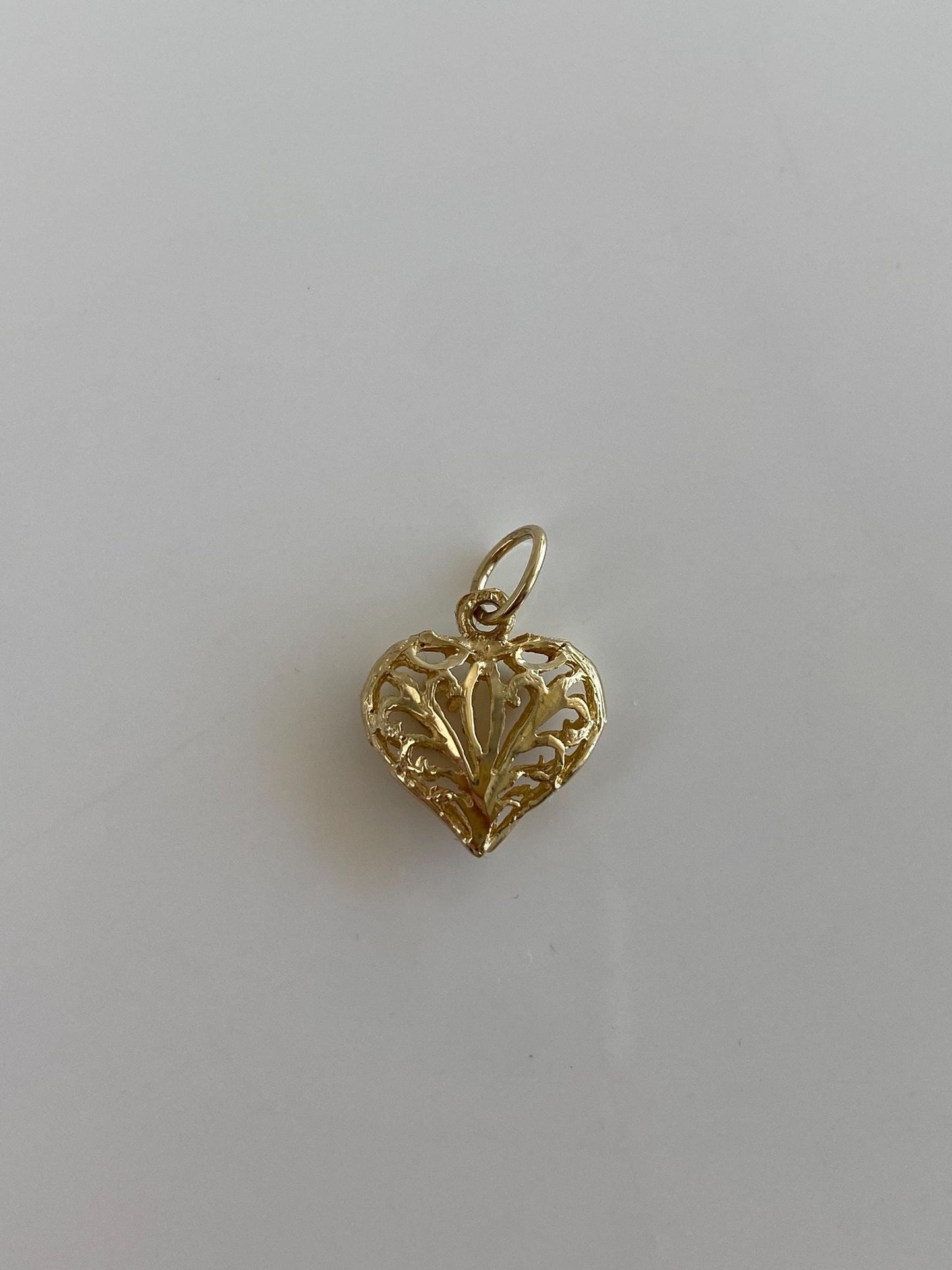 Solid 14k Yellow Gold Open Work Heart Charm