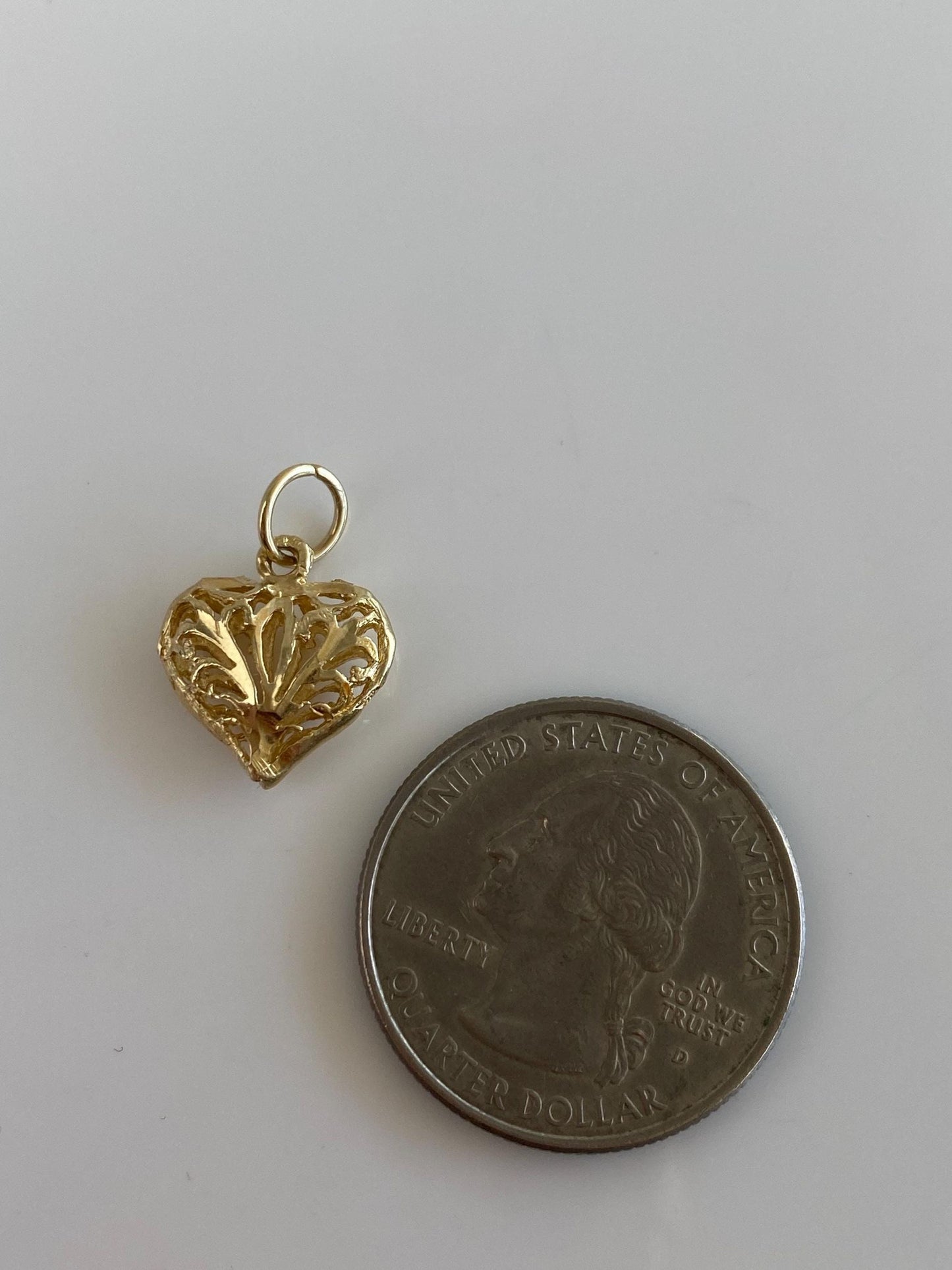Solid 14k Yellow Gold Open Work Heart Charm