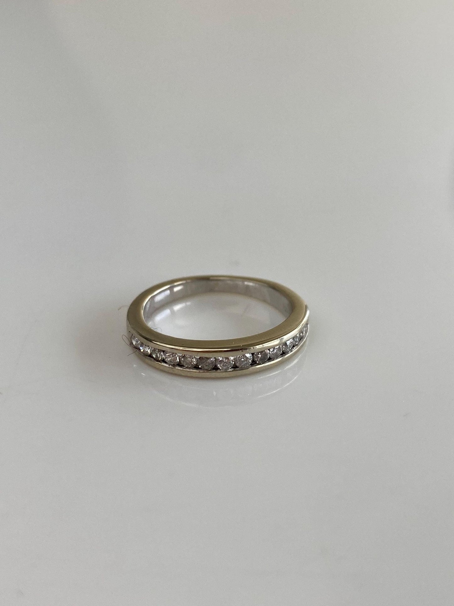 Vintage Solid 14k White Gold Diamond Ring Band - Size 3.25