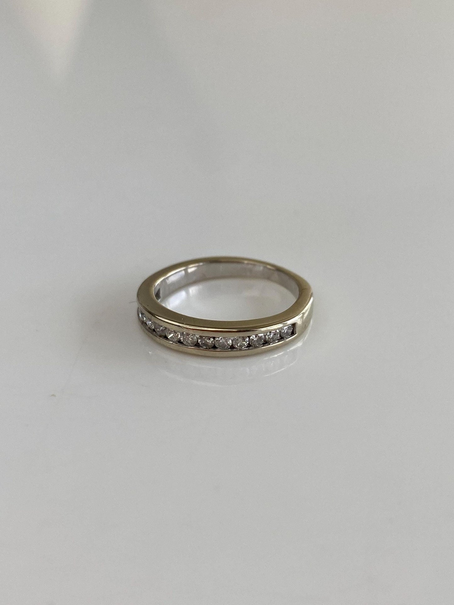 Vintage Solid 14k White Gold Diamond Ring Band - Size 3.25
