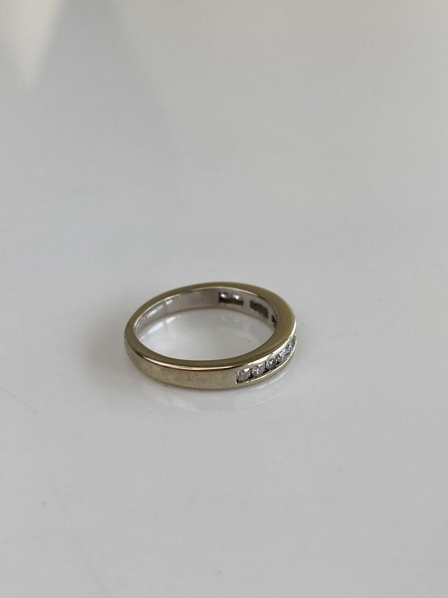 Vintage Solid 14k White Gold Diamond Ring Band - Size 3.25