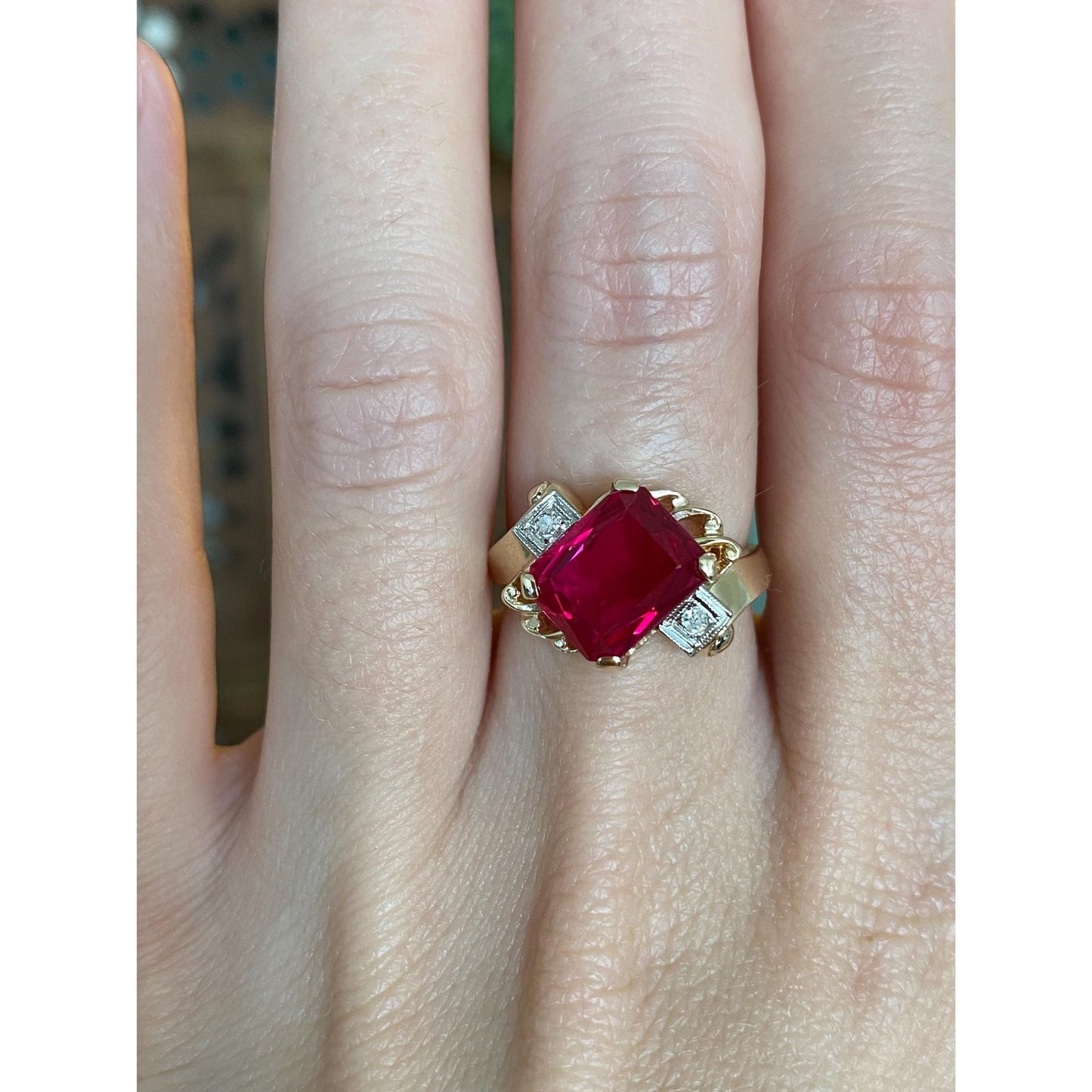 Vintage Solid 14k Yellow Gold Pink & Clear Sapphire Ring - Size 6