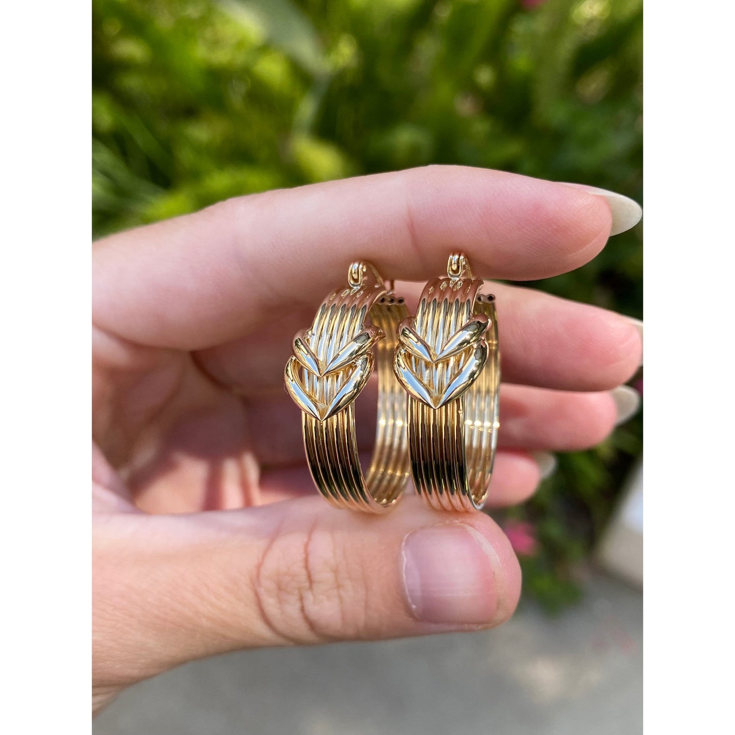 Vintage 14k Yellow Gold Layered Chevron Hoop Earrings