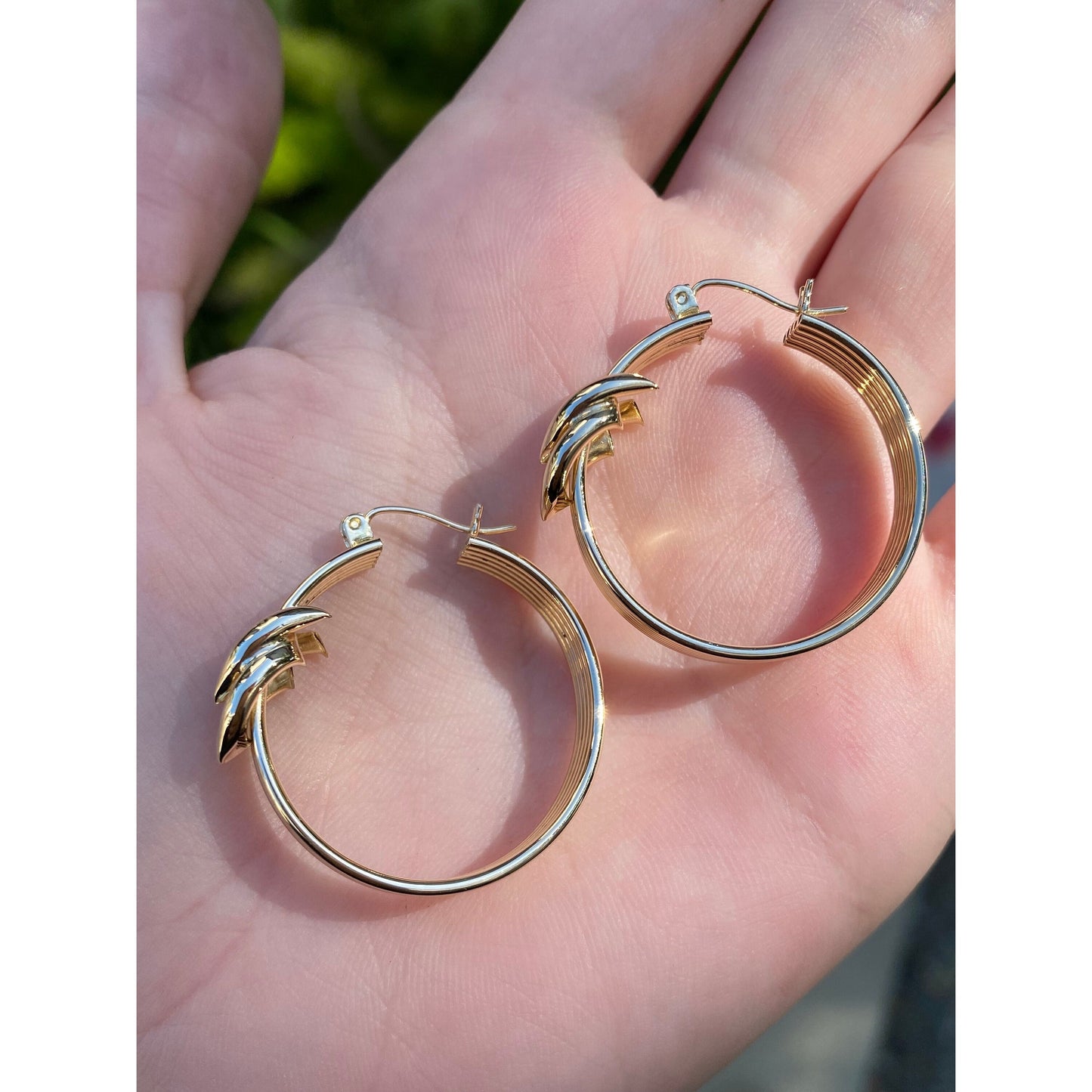 Vintage 14k Yellow Gold Layered Chevron Hoop Earrings