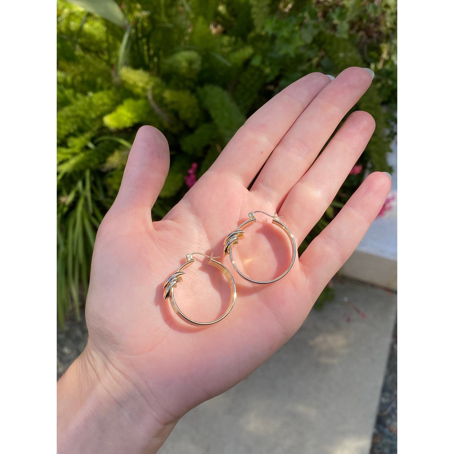 Vintage 14k Yellow Gold Layered Chevron Hoop Earrings