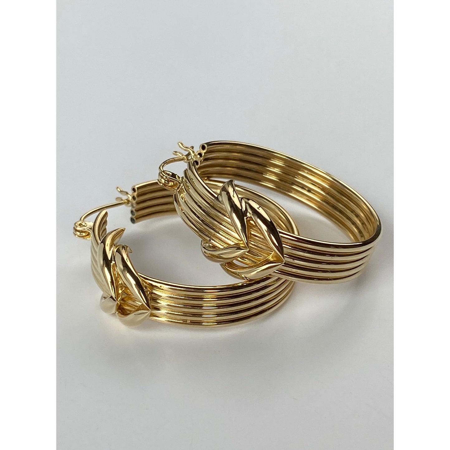 Vintage 14k Yellow Gold Layered Chevron Hoop Earrings