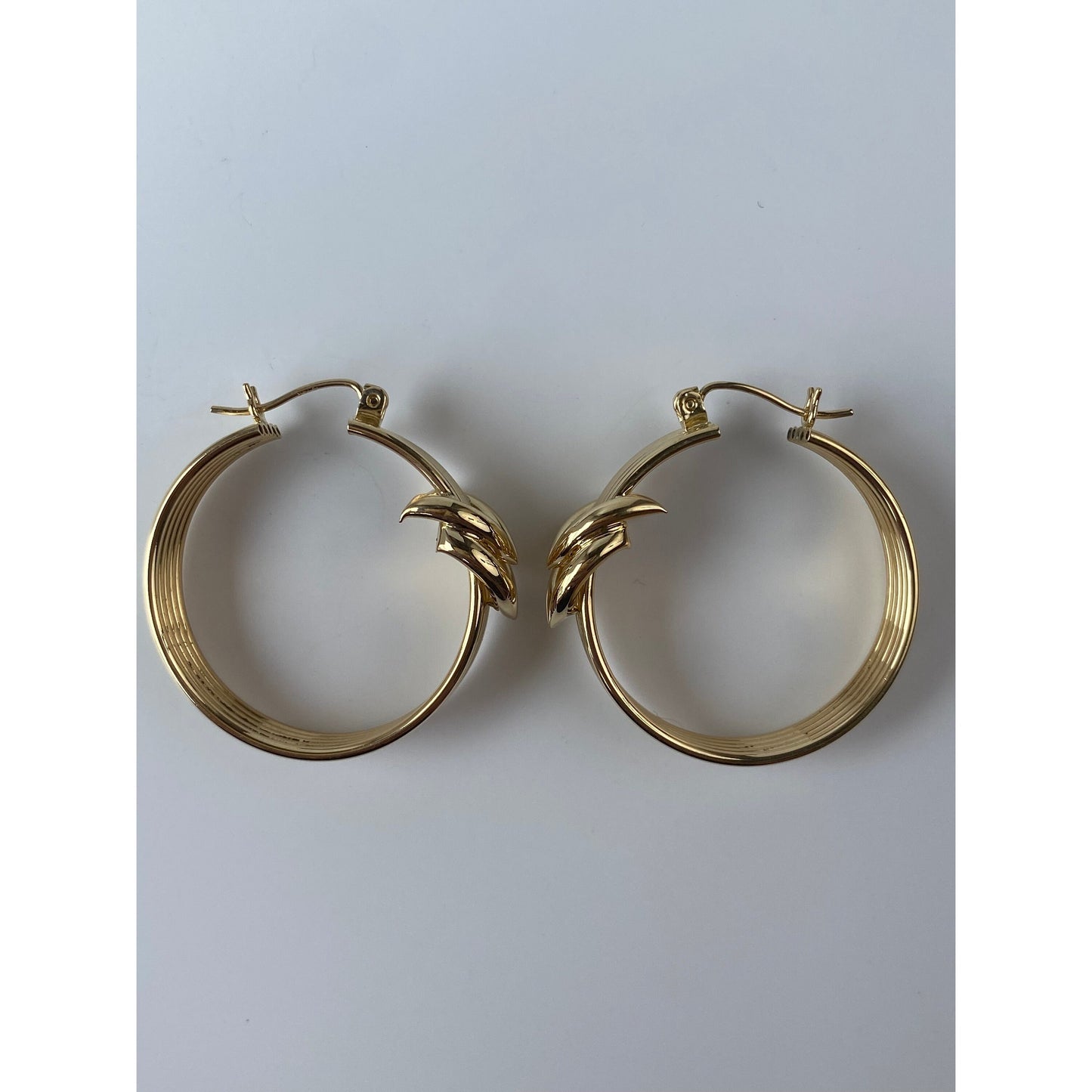 Vintage 14k Yellow Gold Layered Chevron Hoop Earrings