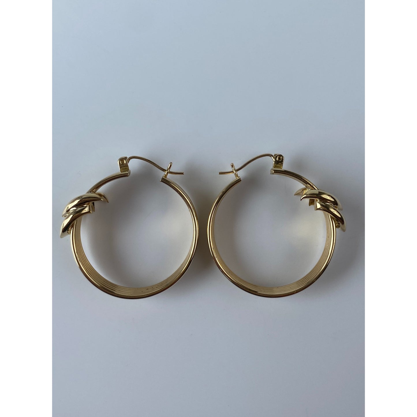 Vintage 14k Yellow Gold Layered Chevron Hoop Earrings