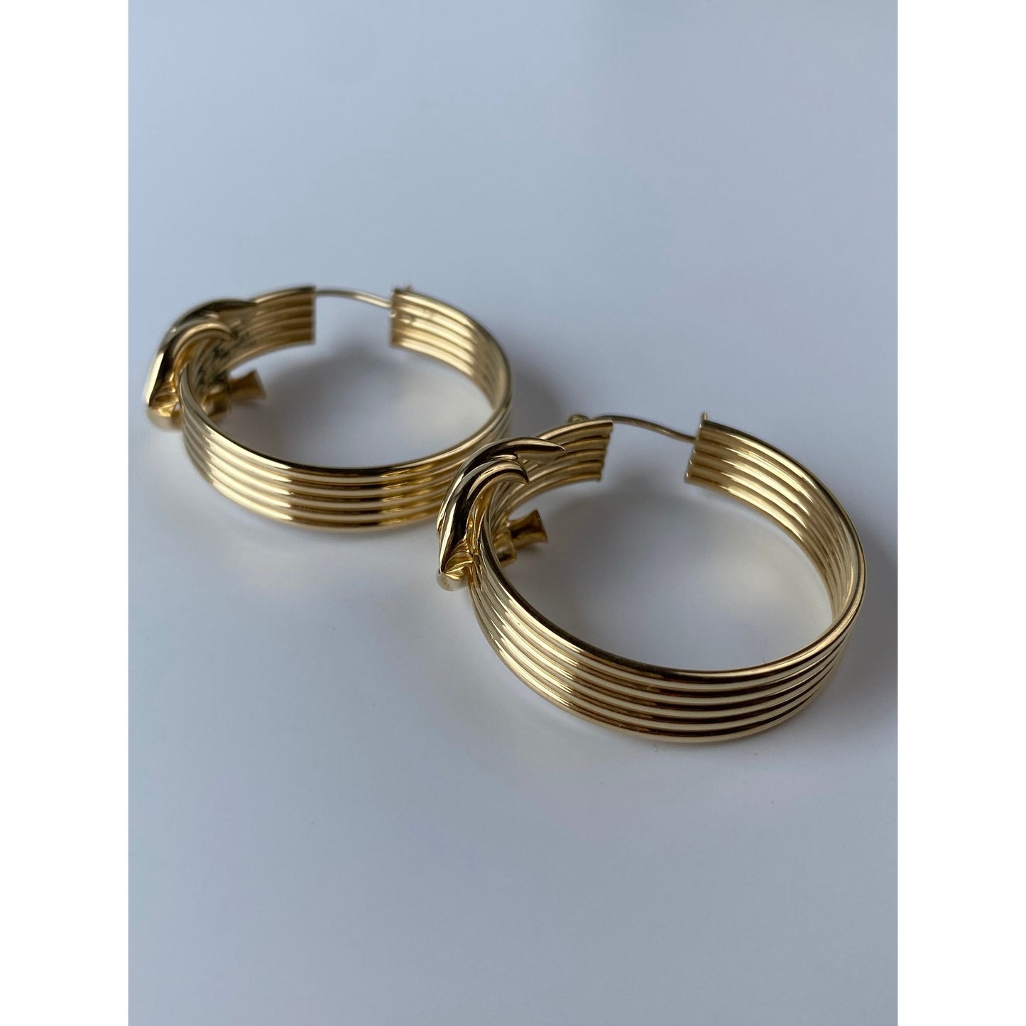 Vintage 14k Yellow Gold Layered Chevron Hoop Earrings