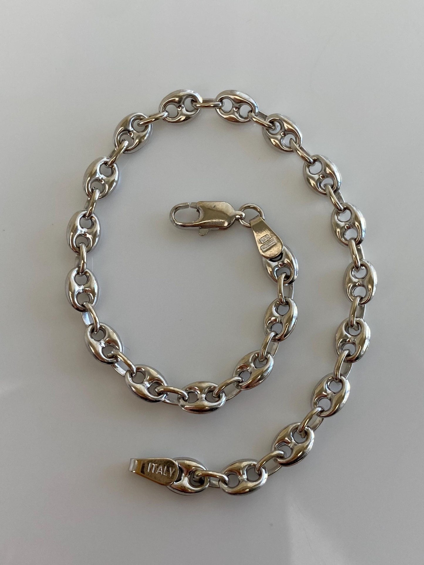 Vintage 14k White Gold Puffy Mariner Chain Bracelet - 7.5 inches