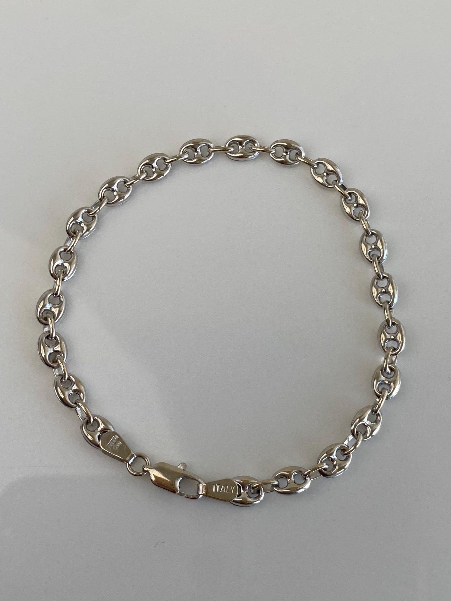 Vintage 14k White Gold Puffy Mariner Chain Bracelet - 7.5 inches
