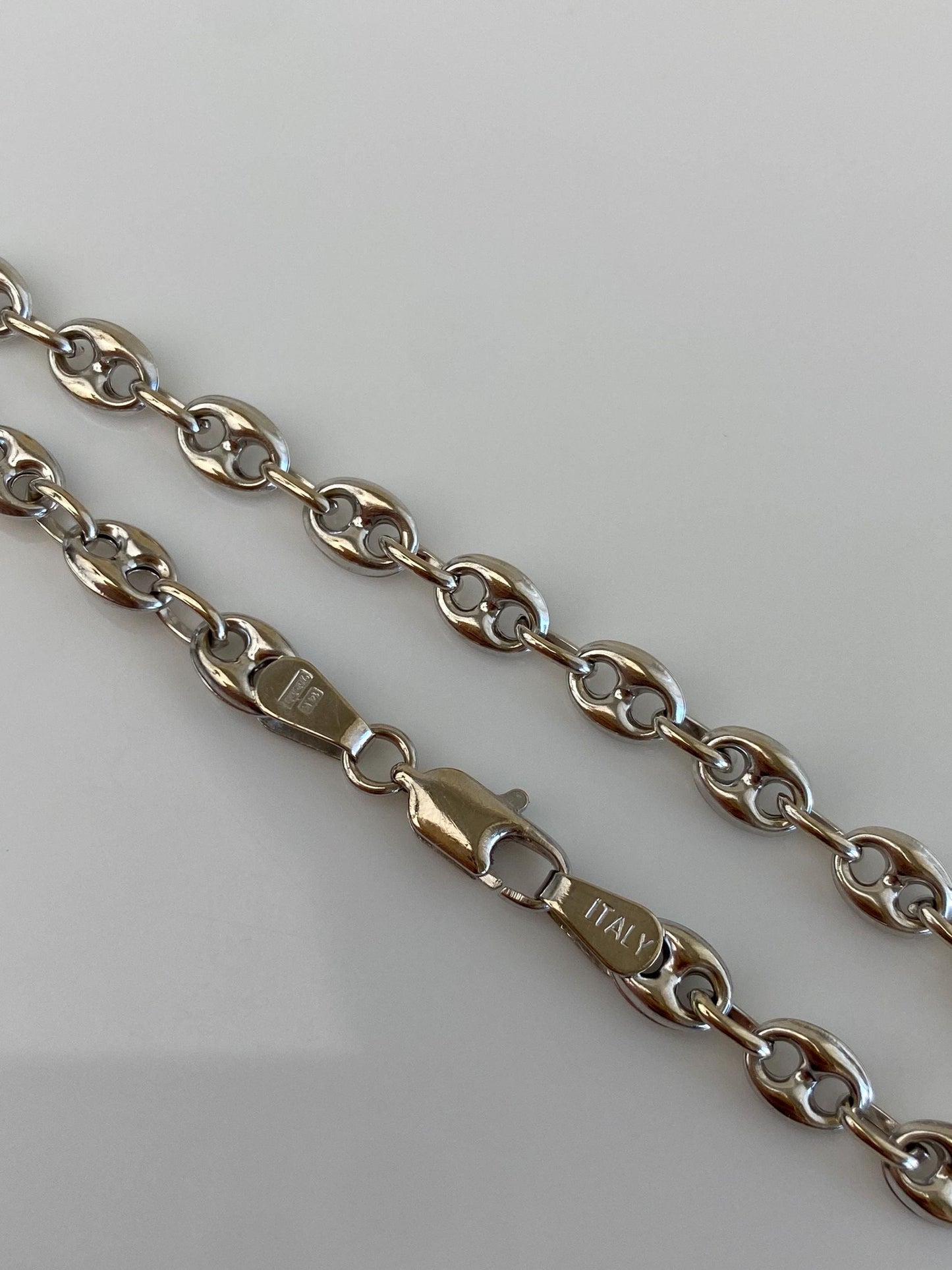 Vintage 14k White Gold Puffy Mariner Chain Bracelet - 7.5 inches