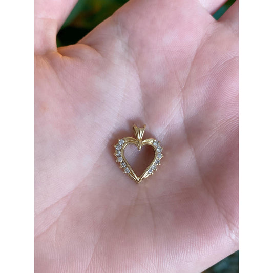 Solid 14k Yellow Gold Diamond Heart Charm