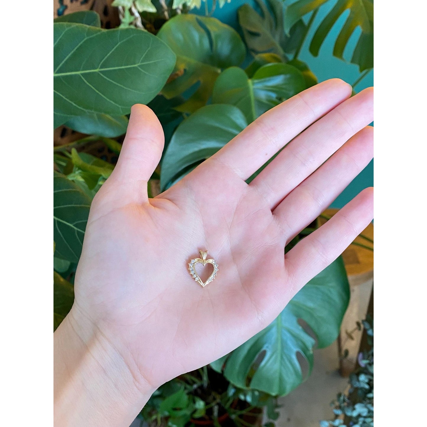 Solid 14k Yellow Gold Diamond Heart Charm