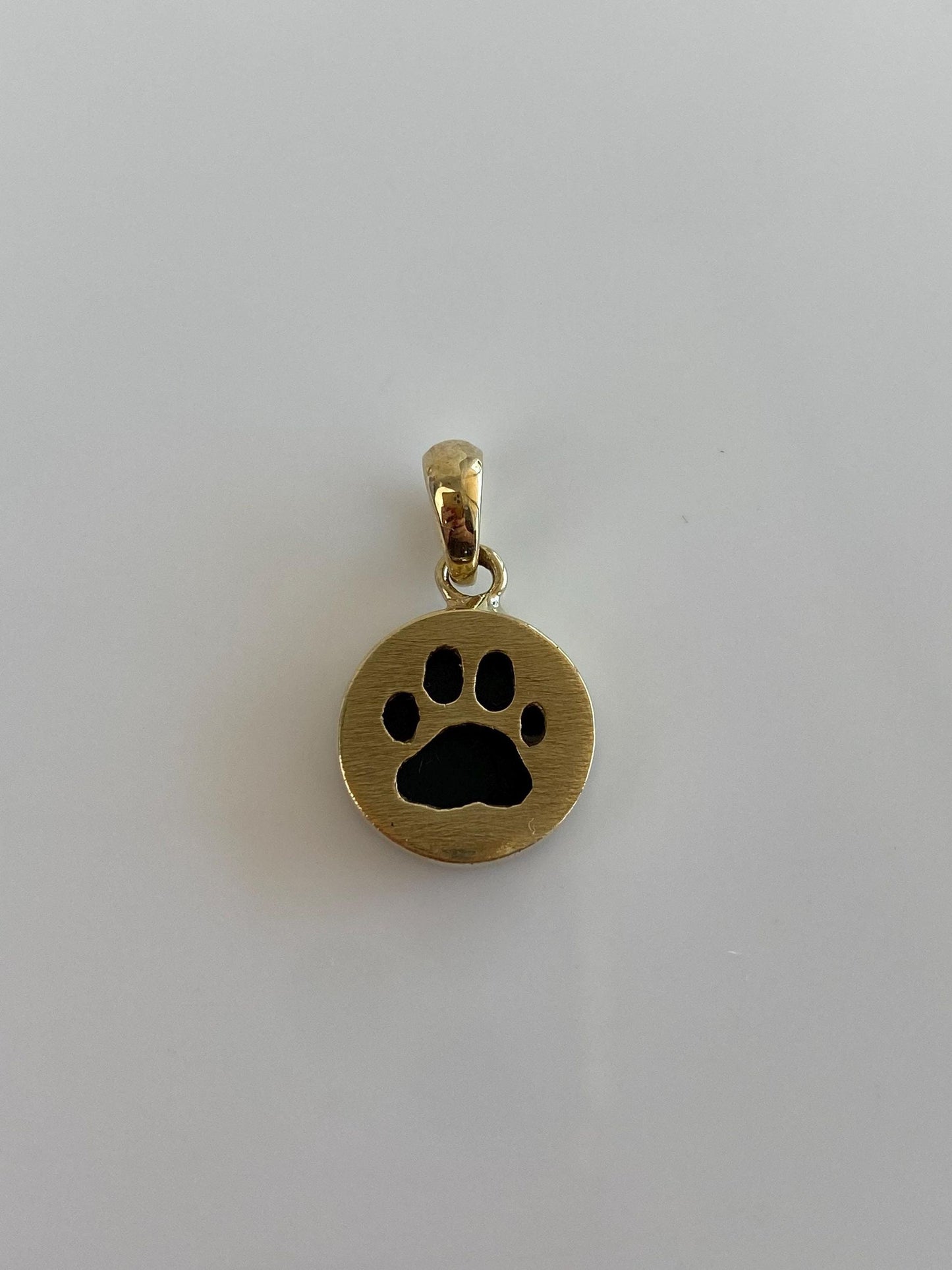 Vintage Solid 9k Yellow Gold Black Stone Paw Print Charm