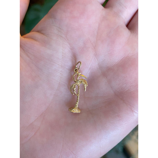 Vintage Solid 14k Yellow Gold Palm Tree Charm