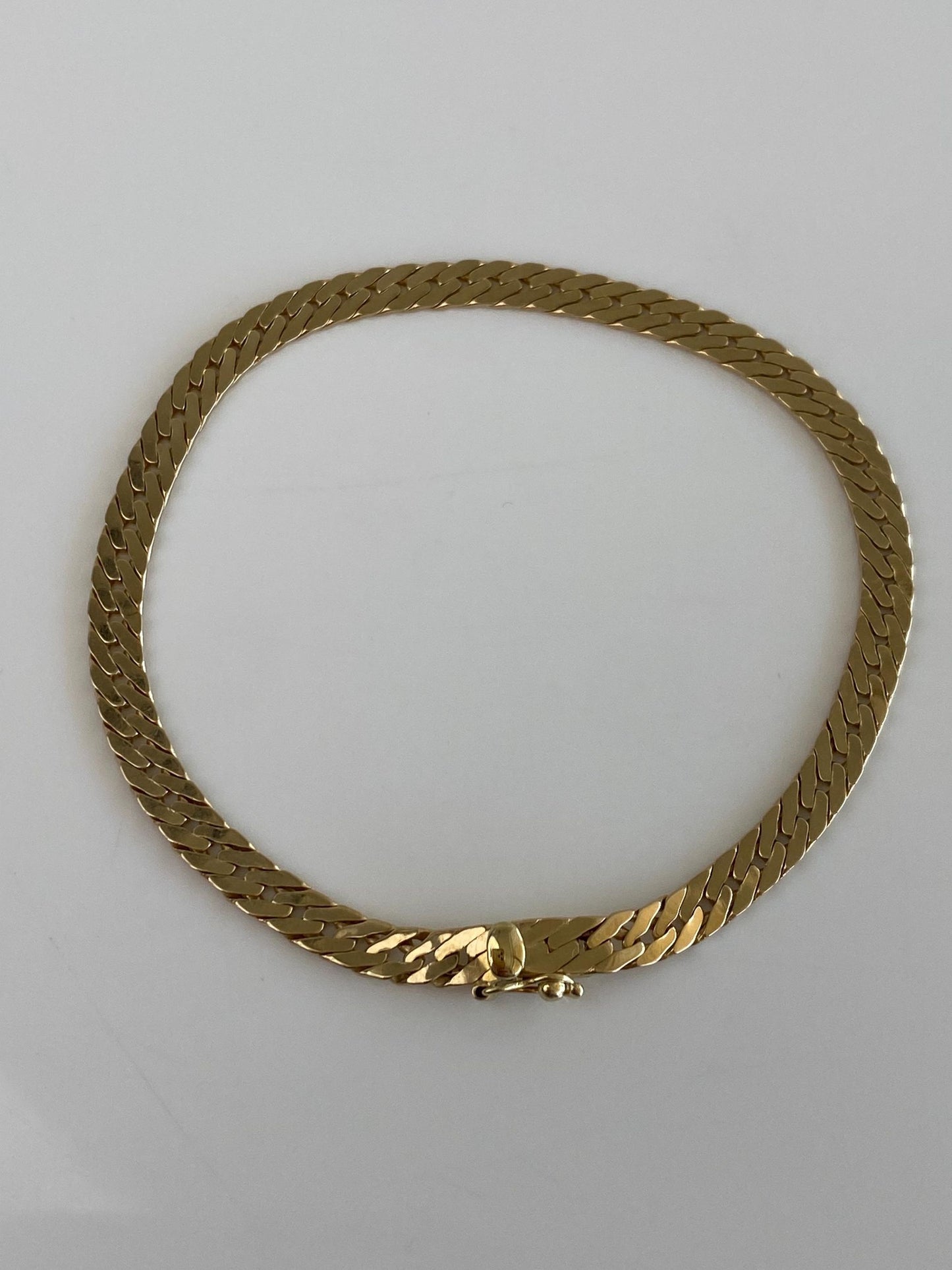 Vintage Solid 14k Yellow Gold Chunky Flat Curb Chain Bracelet - 7 Inches