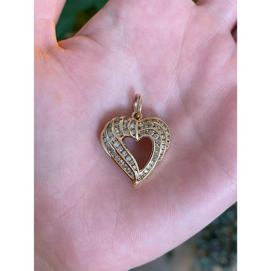 Solid 14k Yellow Gold Diamond Heart Charm