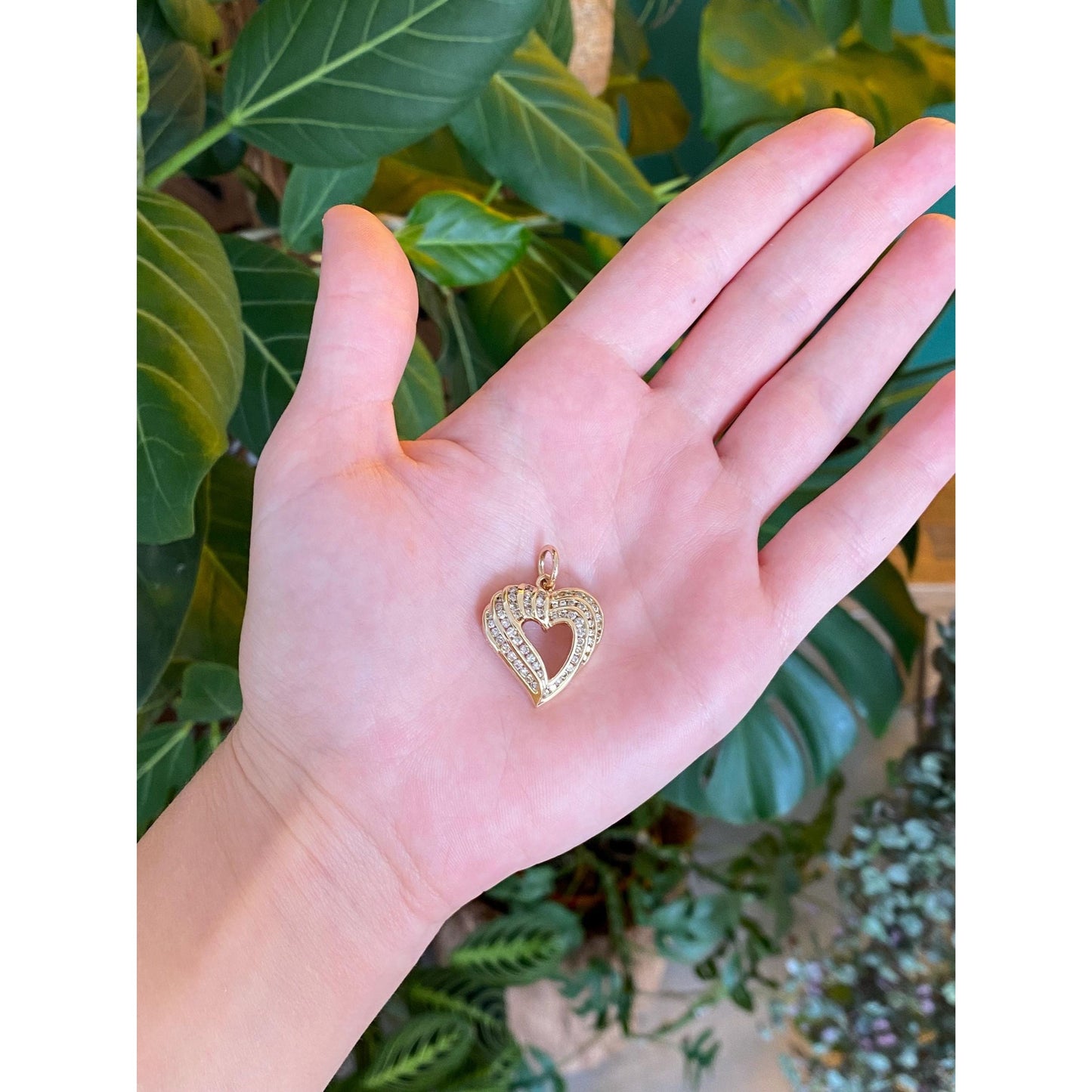 Solid 14k Yellow Gold Diamond Heart Charm