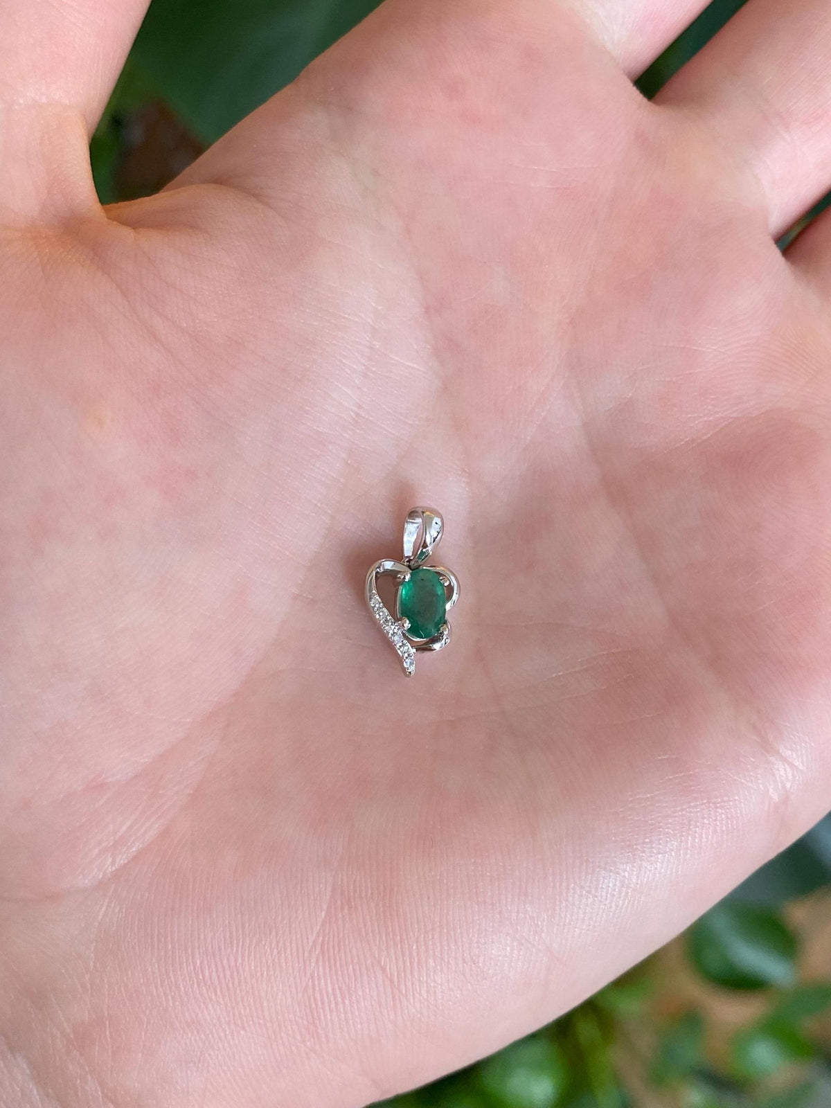Solid 14k White Gold Emerald Diamond Charm