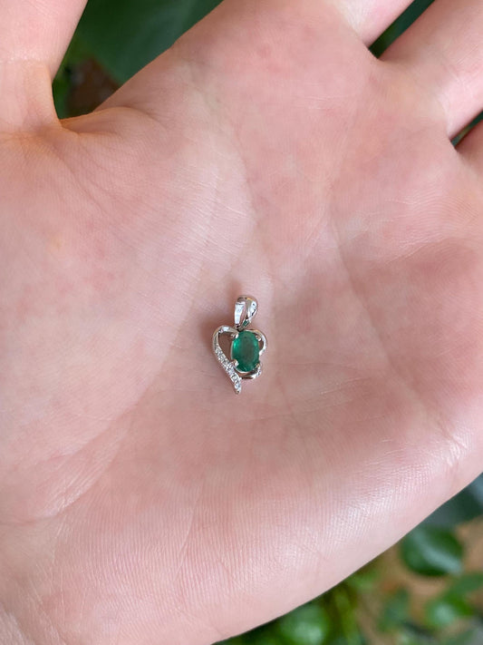 Solid 14k White Gold Emerald Diamond Charm