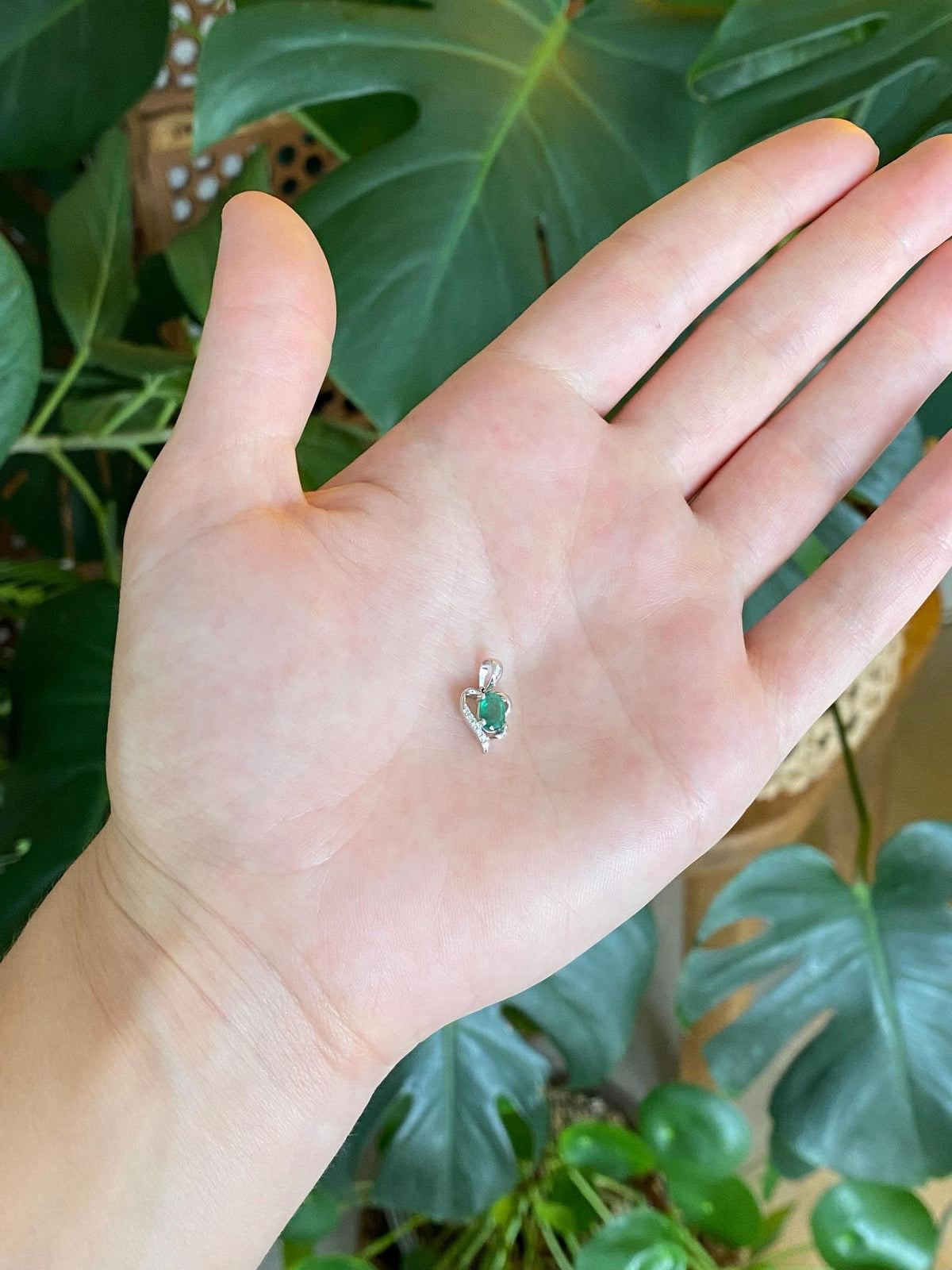 Solid 14k White Gold Emerald Diamond Charm