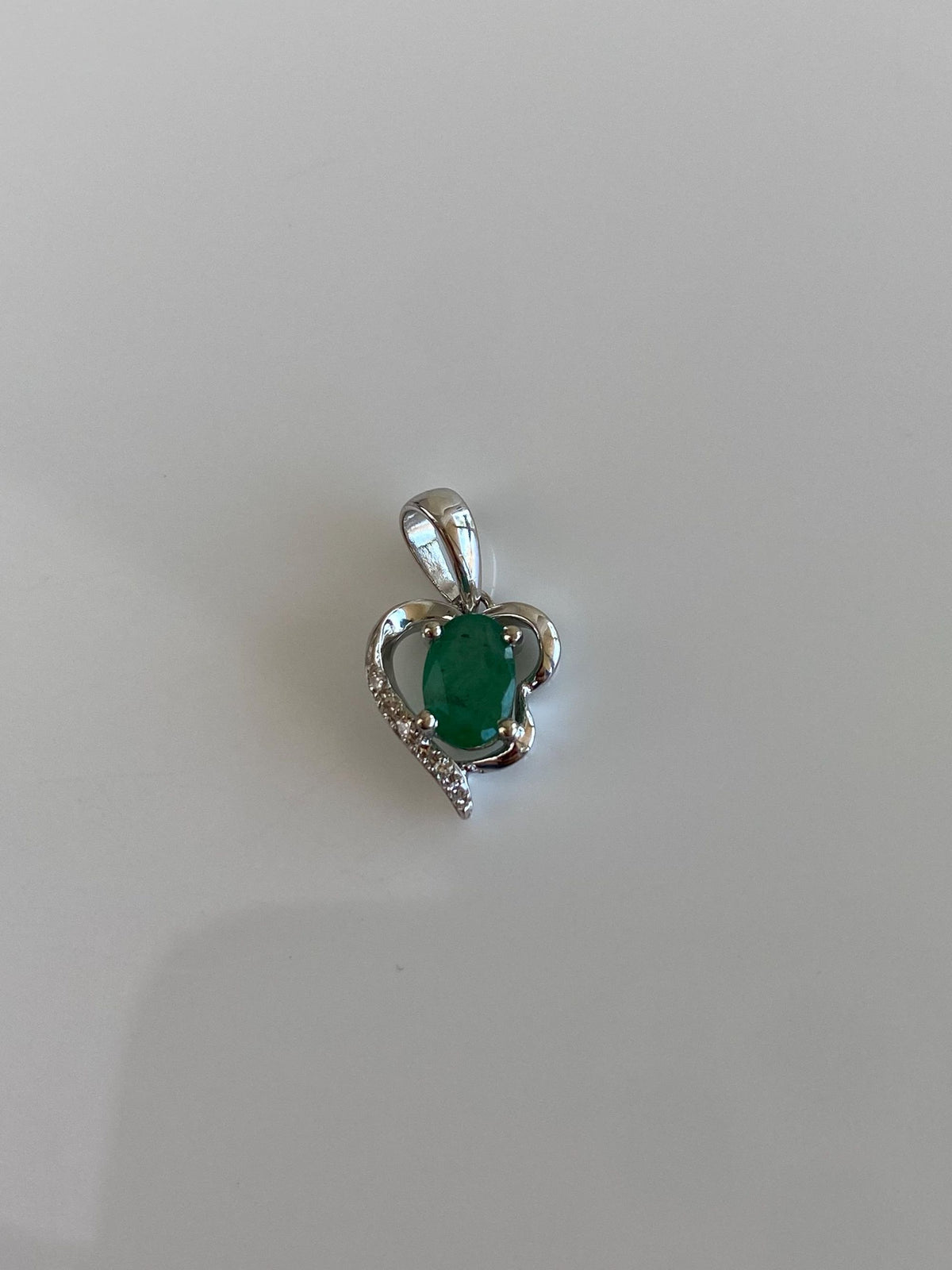Solid 14k White Gold Emerald Diamond Charm