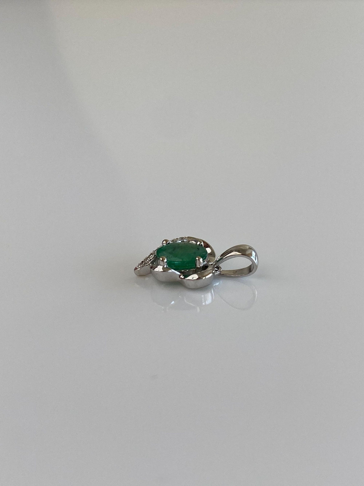Solid 14k White Gold Emerald Diamond Charm