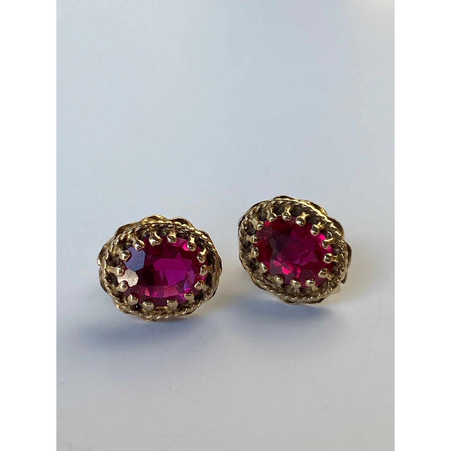 Vintage Solid 14k Yellow Gold Pink Sapphire Stud Earrings