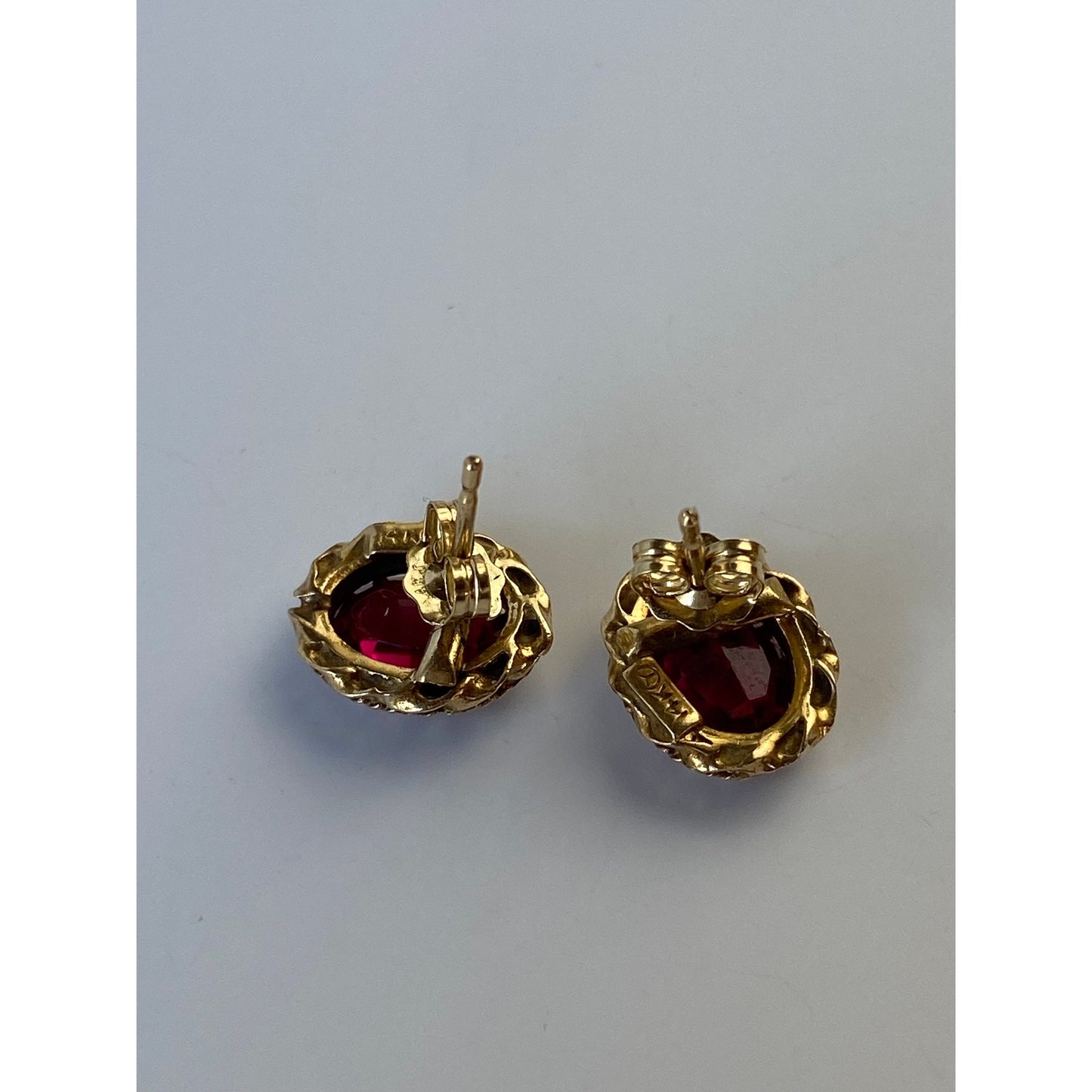 Vintage Solid 14k Yellow Gold Pink Sapphire Stud Earrings