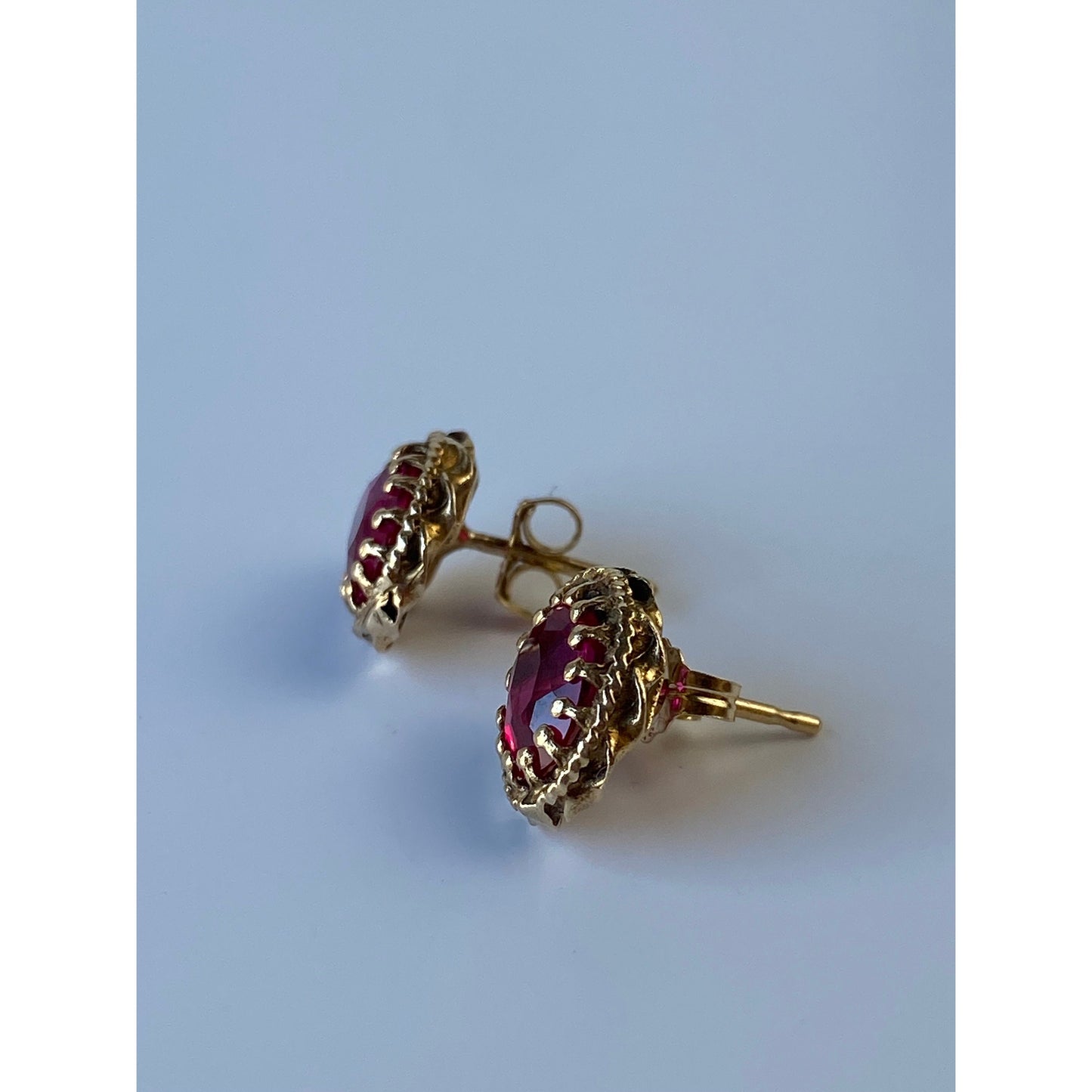 Vintage Solid 14k Yellow Gold Pink Sapphire Stud Earrings