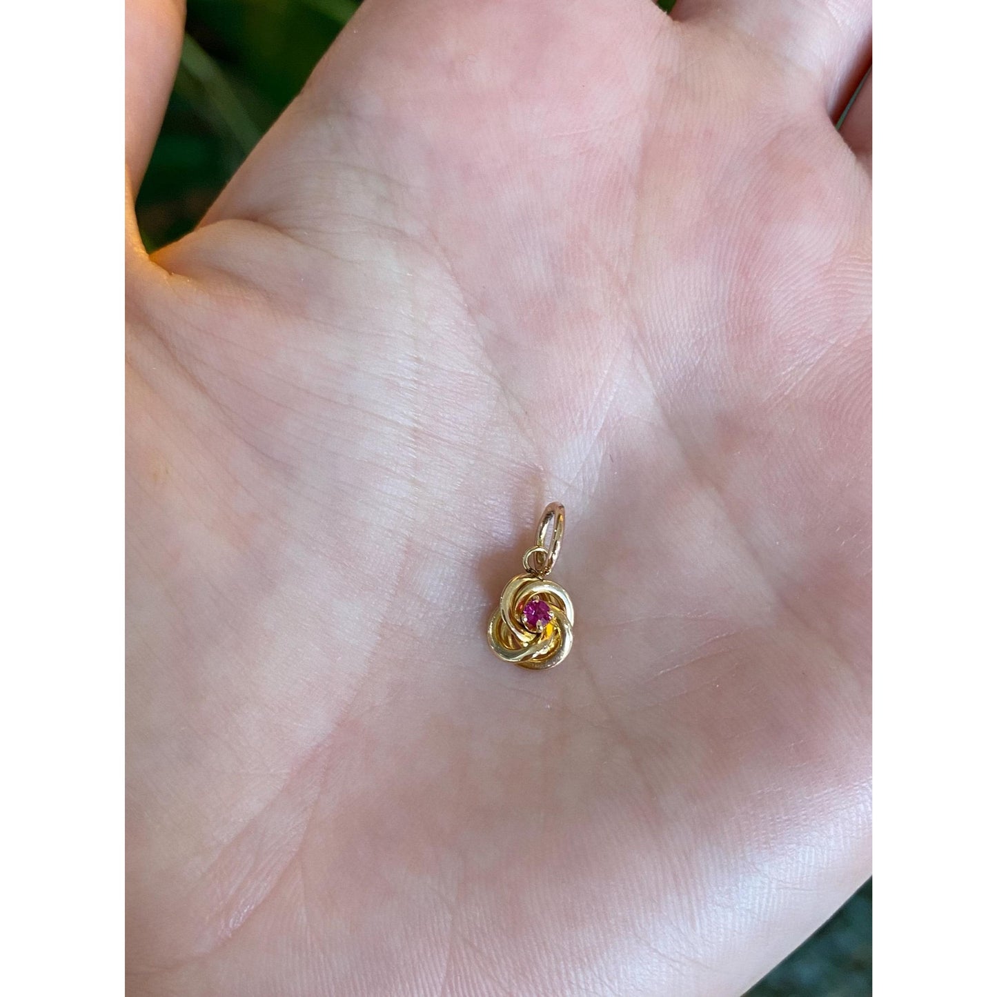 Vintage Solid 10k Yellow Gold Pink Sapphire Knot Charm