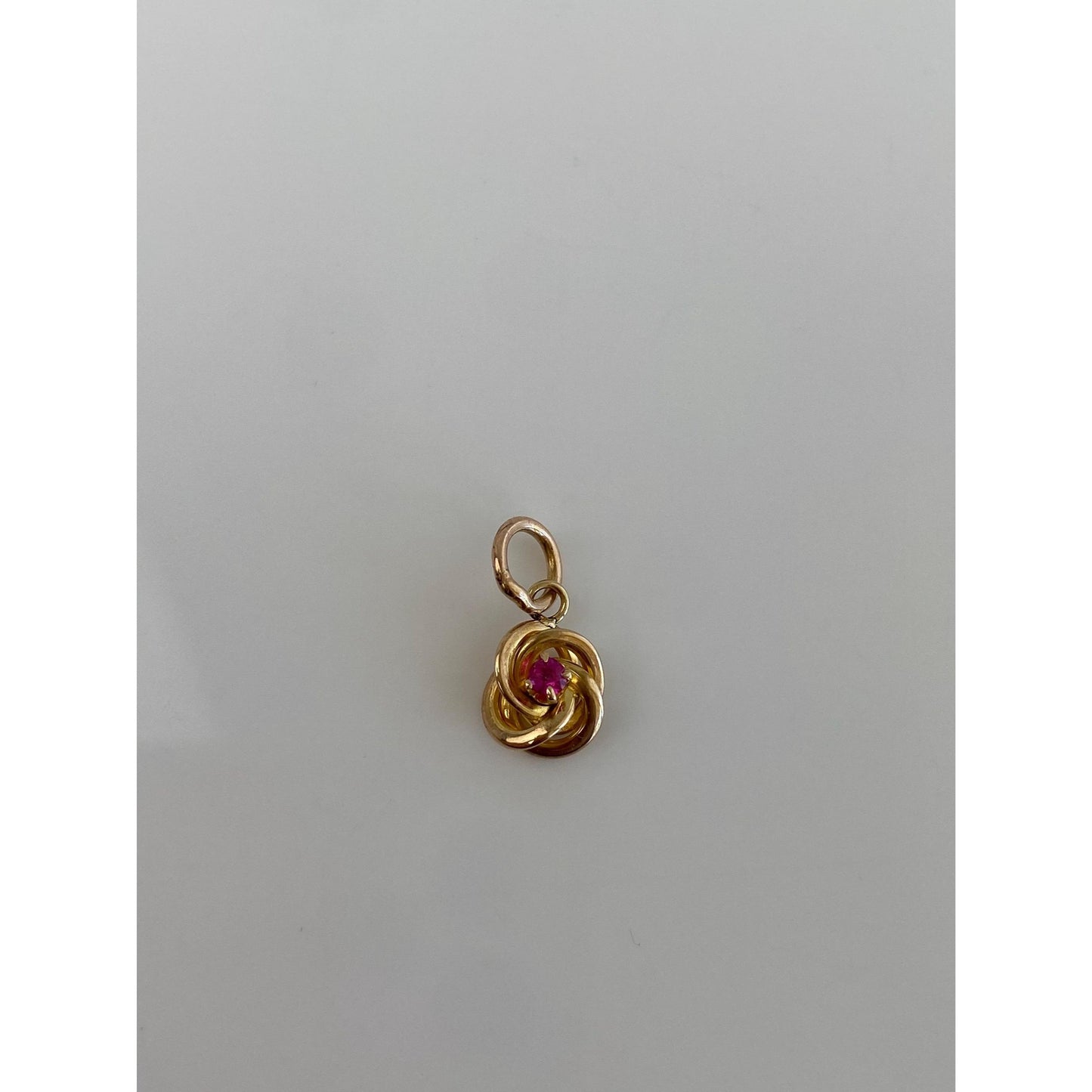 Vintage Solid 10k Yellow Gold Pink Sapphire Knot Charm